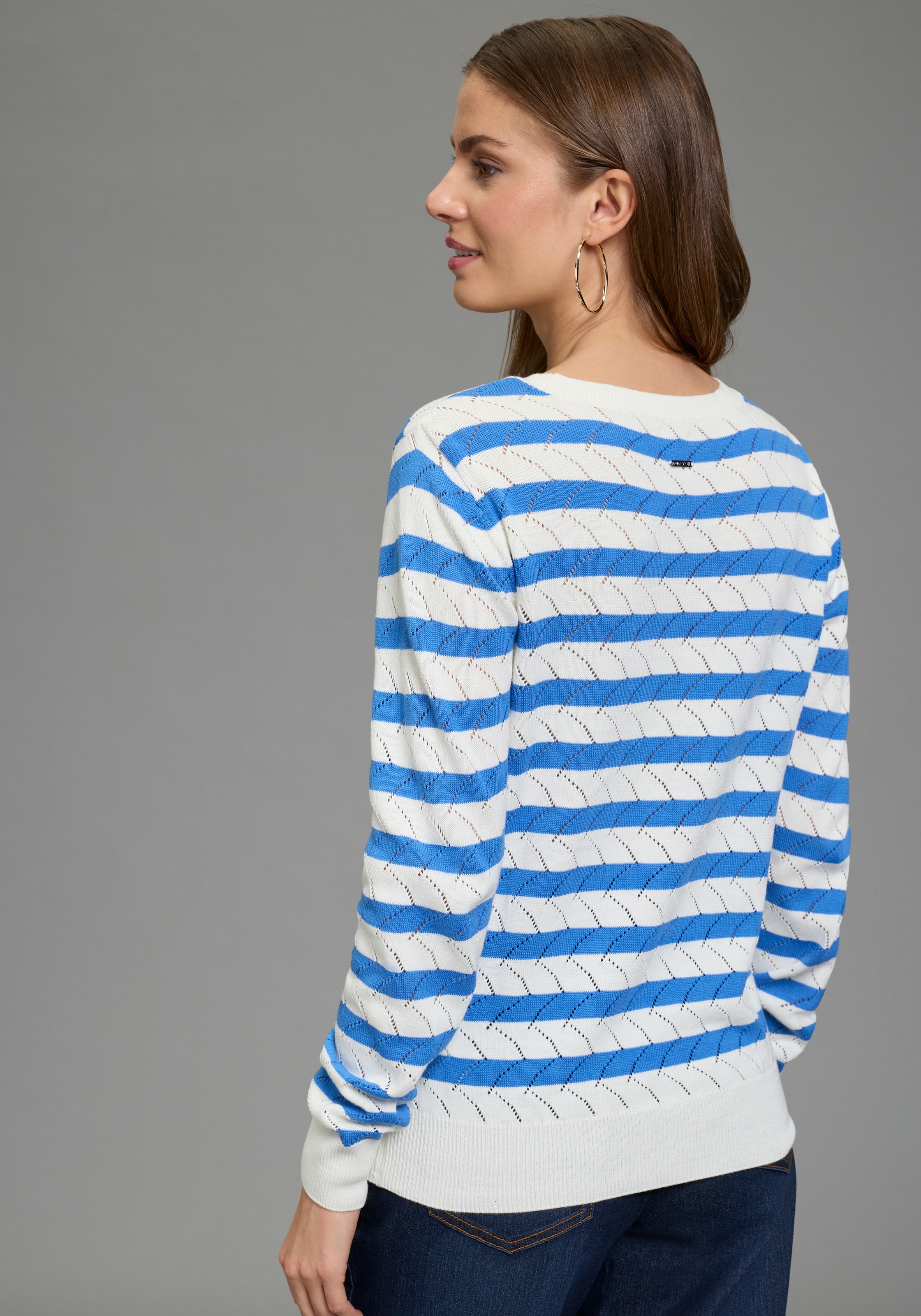 Laura Scott Pull ajouré »im sommerlich leichtem Frühlings-Look« Pull léger de transition avec motif ajouré délicat et rayures