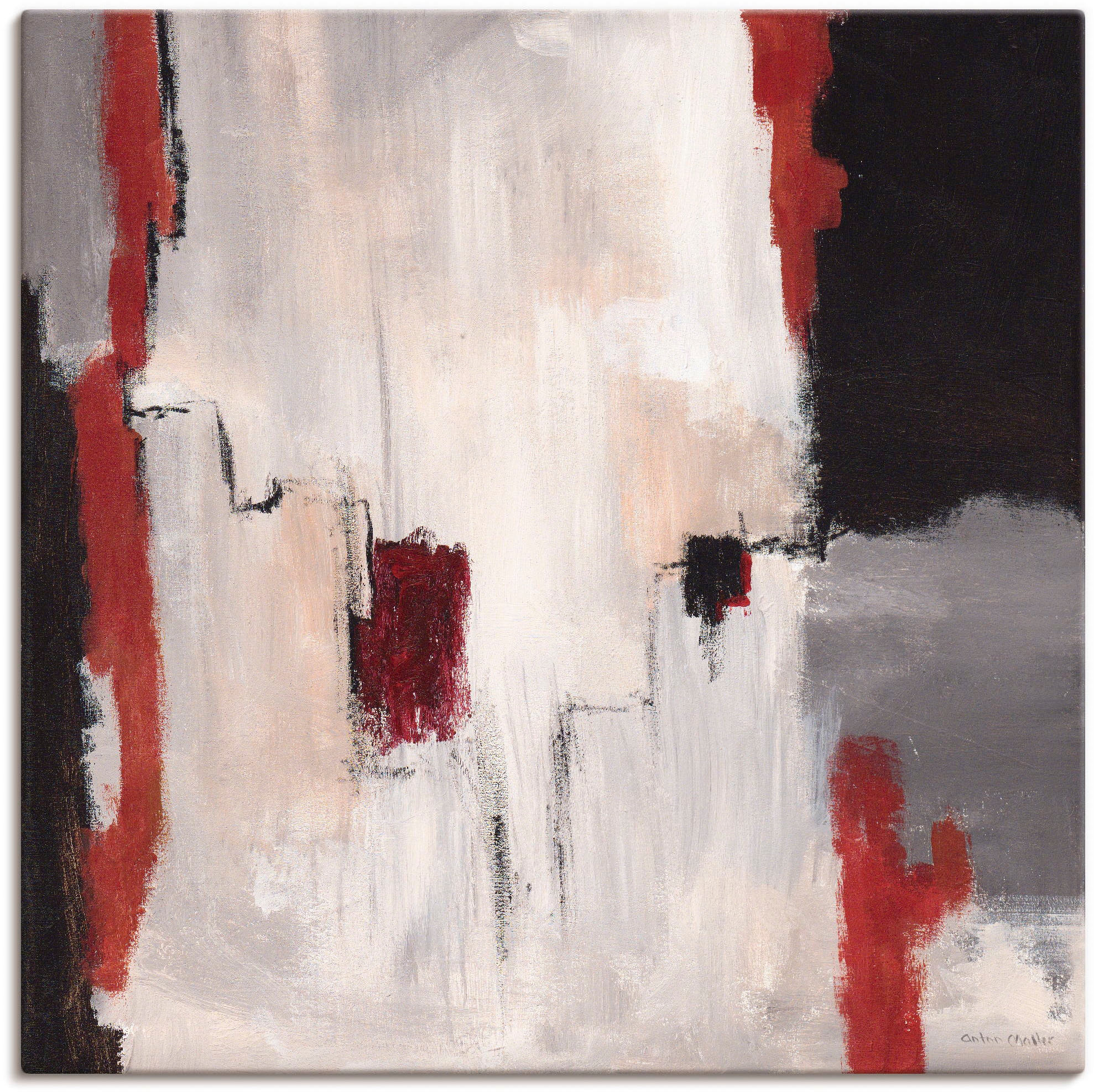 Image of Artland Leinwandbild "Rot an Grau I - Abstrakt" Gegenstandslos 1 Stk. tlg. auf Holzrahmen gespannt