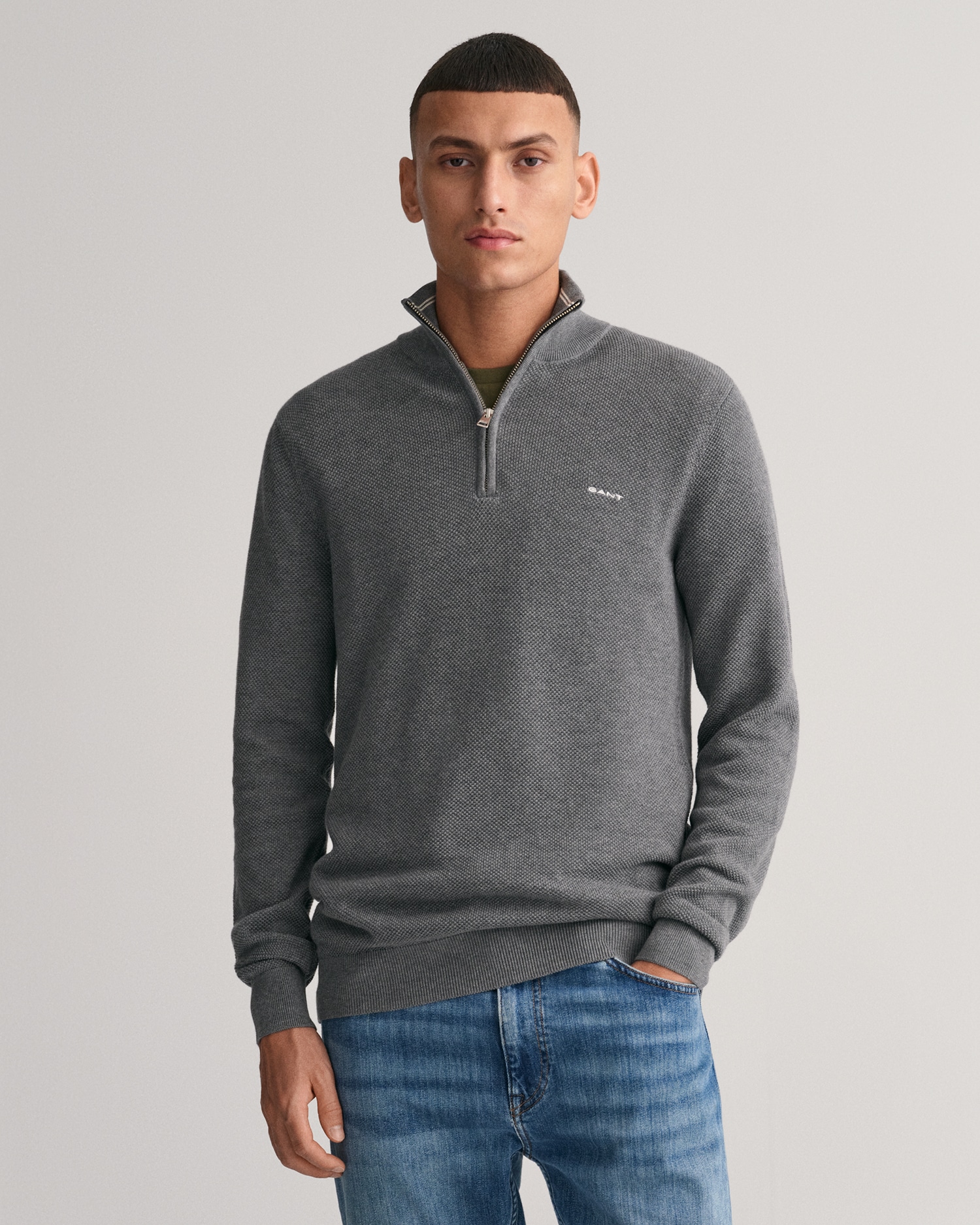 Image of Gant Troyer "COTTON PIQUE HALF ZIP" mit Piqué-Struktur