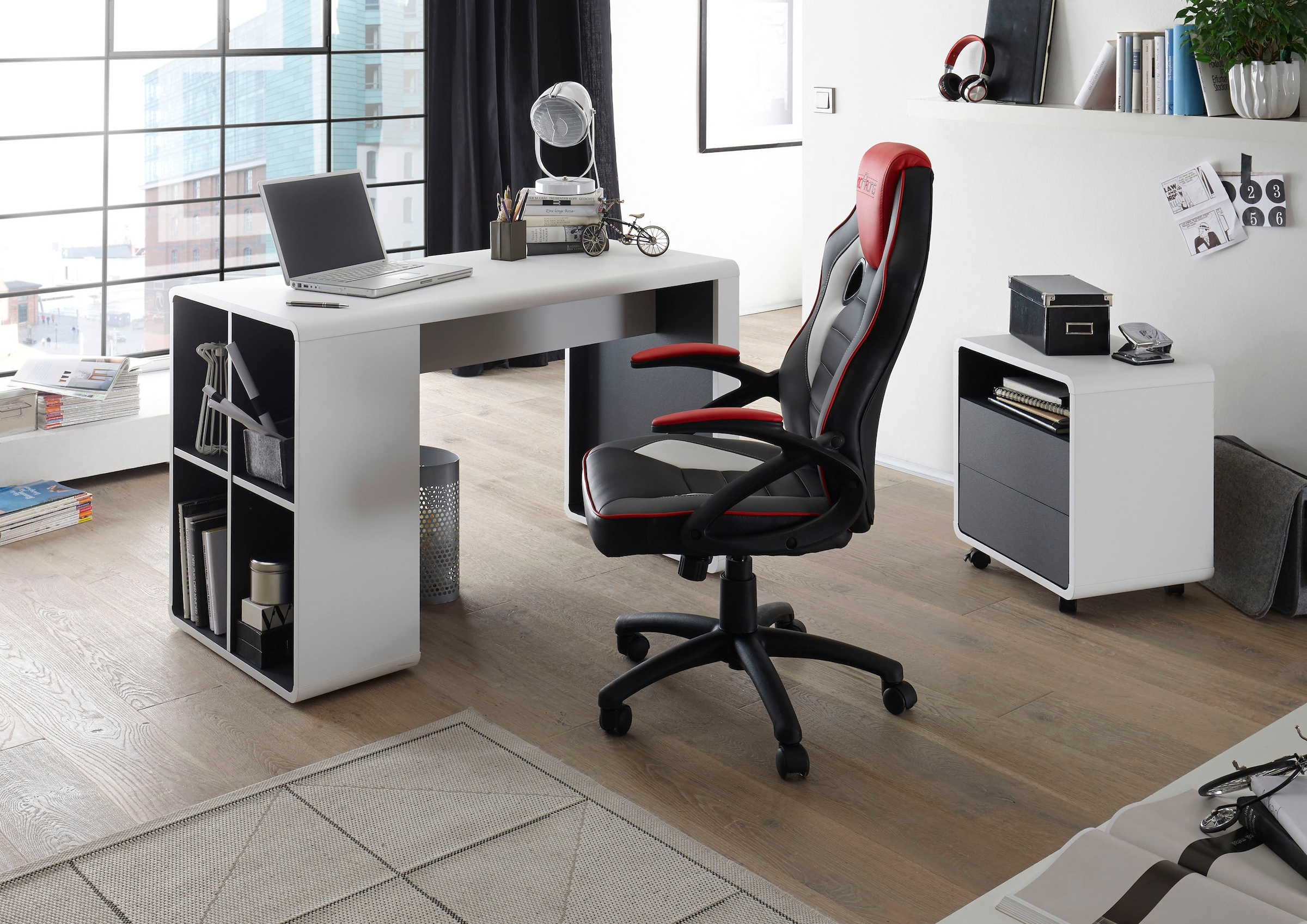 MCA furniture Schreibtisch »Tadeo«, weiss matt mit 4 offenen Fächer, Breite 119 cm