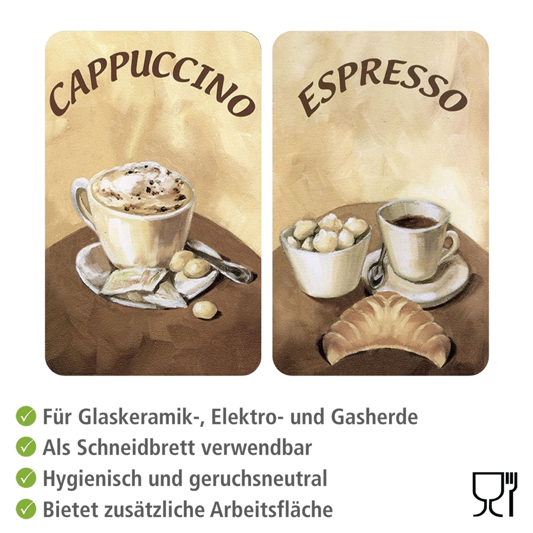 WENKO Herd-Abdeckplatte »Universal Modell Kaffee«, (Set, 2 tlg.), Herdabdeckung für alle Herdarten, kratzfest, mit rutschfesten Füssen