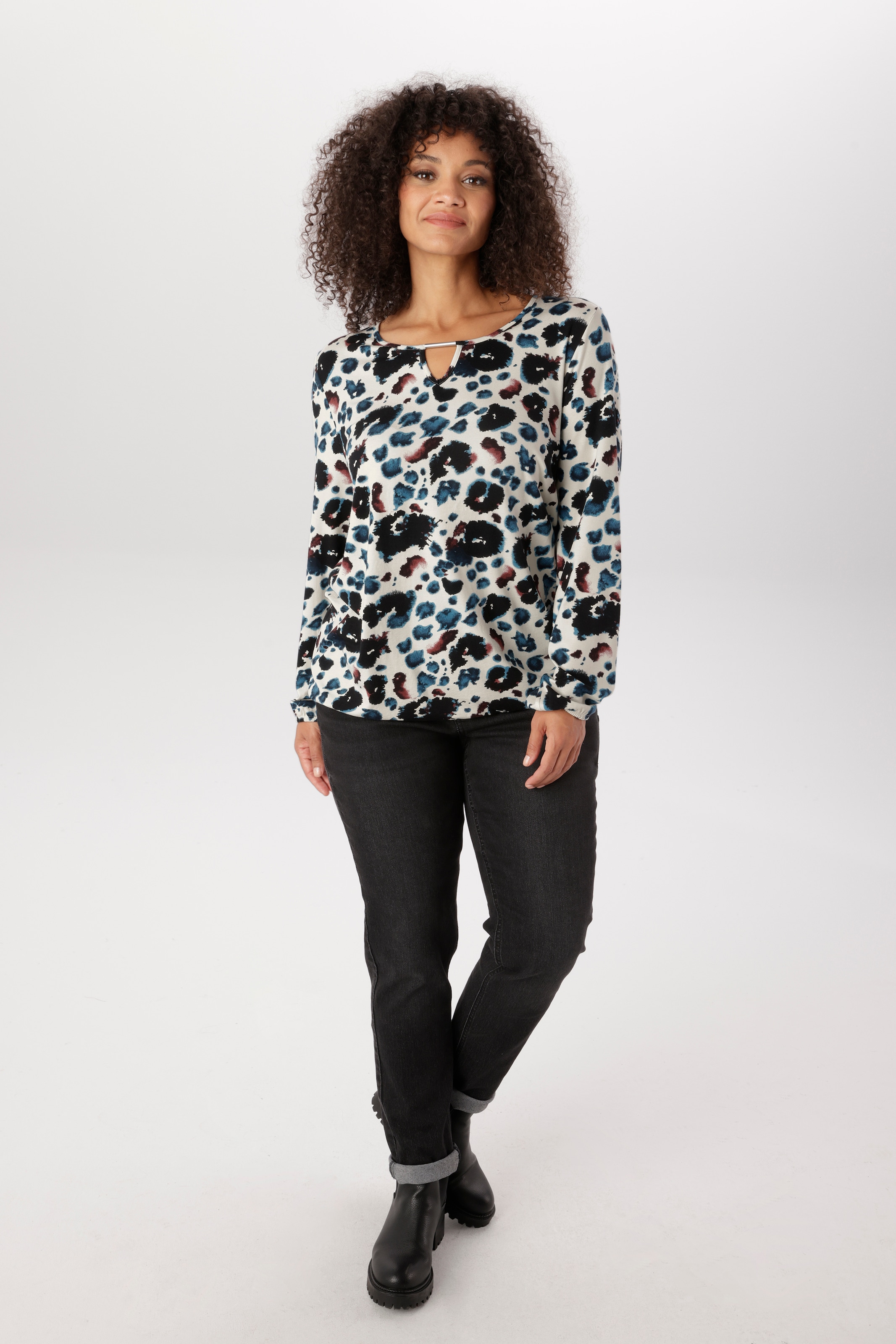 Aniston PLUS Langarmshirt mit silberfarbenem Schmuckstäbchen - NEUE KOLLEKTION