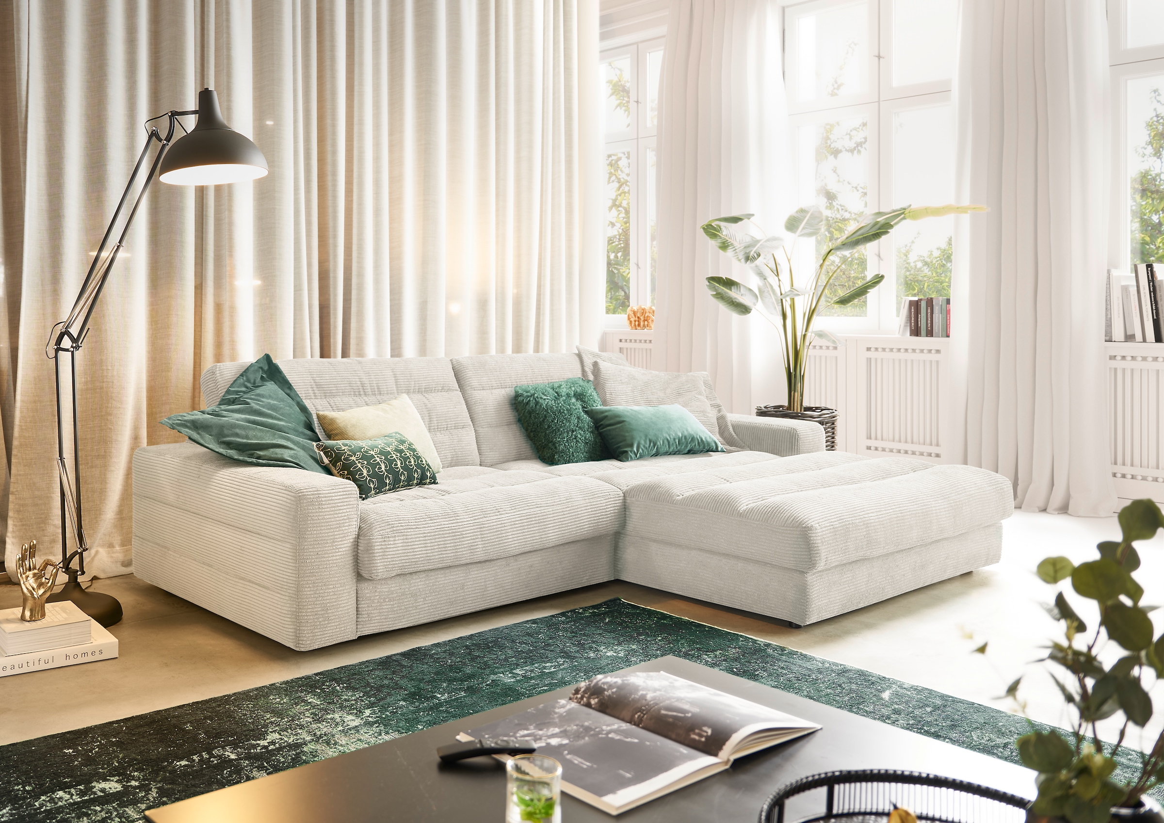 Image of 3C Candy Ecksofa "Stripes Mega-Sofa, bequem und komfortabel, L-Form" Lose Rückenkissen, mit feiner Quersteppung, Cord-Bezug