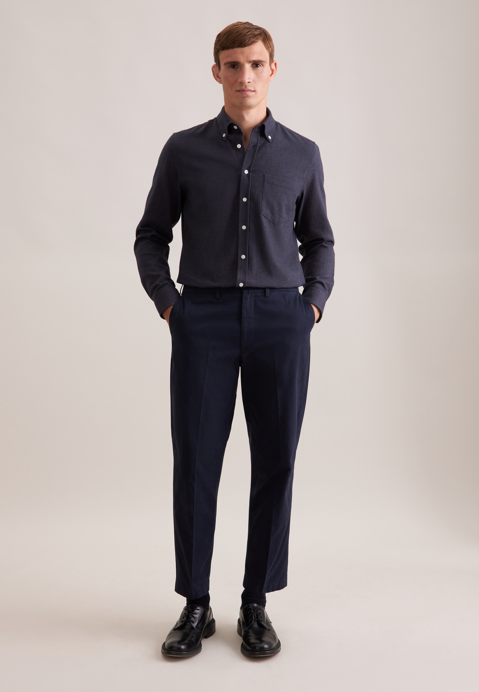 seidensticker Flanellhemd Slim 1/1 Button-Down-Kragen Uni