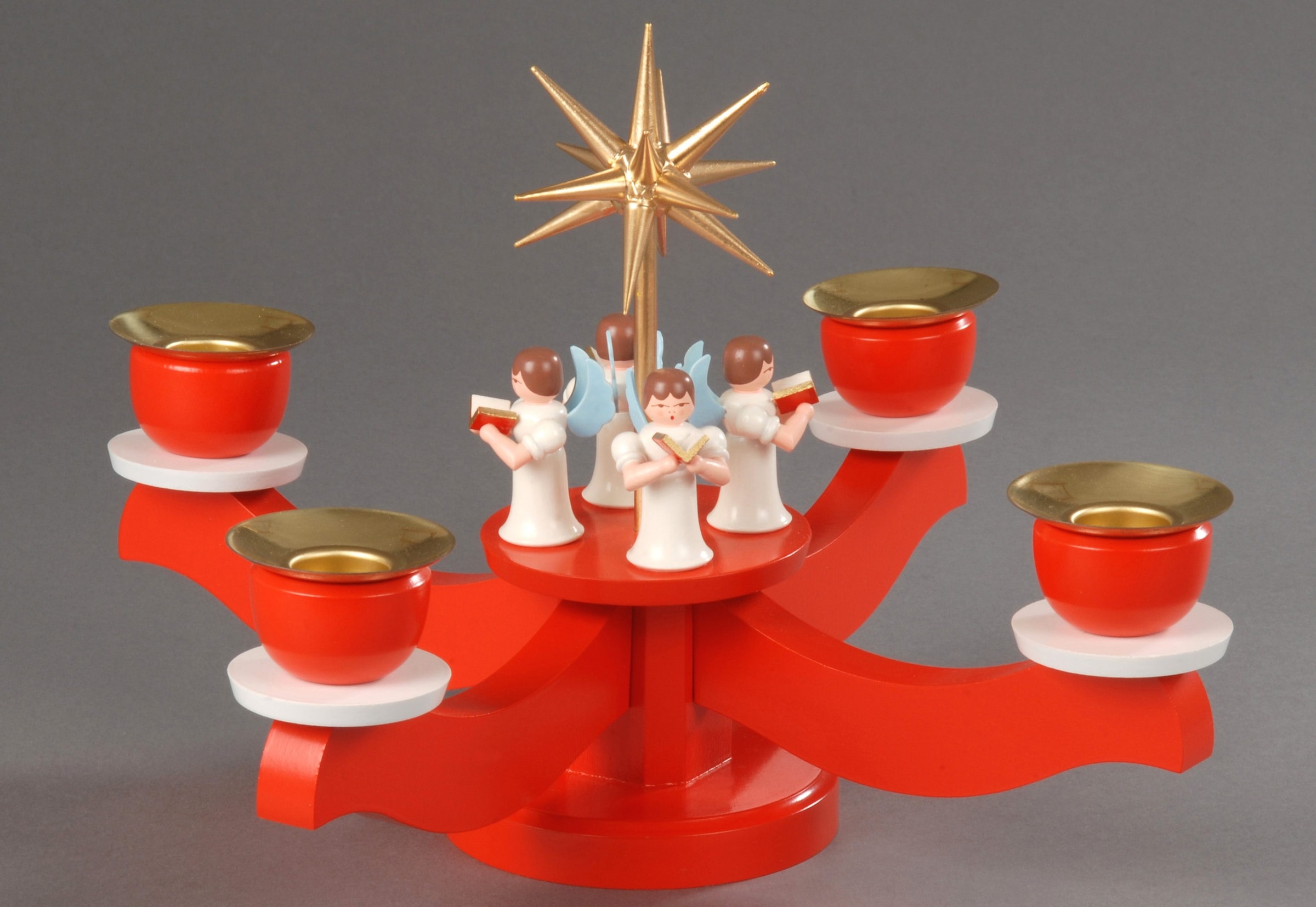 Image of Albin Preissler Adventsleuchter "mit 4 stehenden Engeln, Handwerkskunst aus dem Erzgebirge" Weihnachtsdeko aus Holz