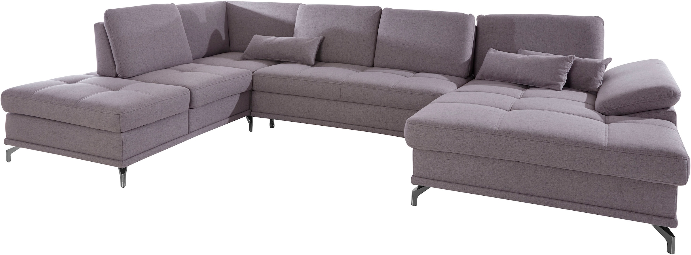 PLACES OF STYLE Wohnlandschaft »Costello U-Form, B: 363 cm mit Sitztiefen-, Armteilverstellung &« 3 Nierenkissen, optional Bettfunktion & Bettkasten