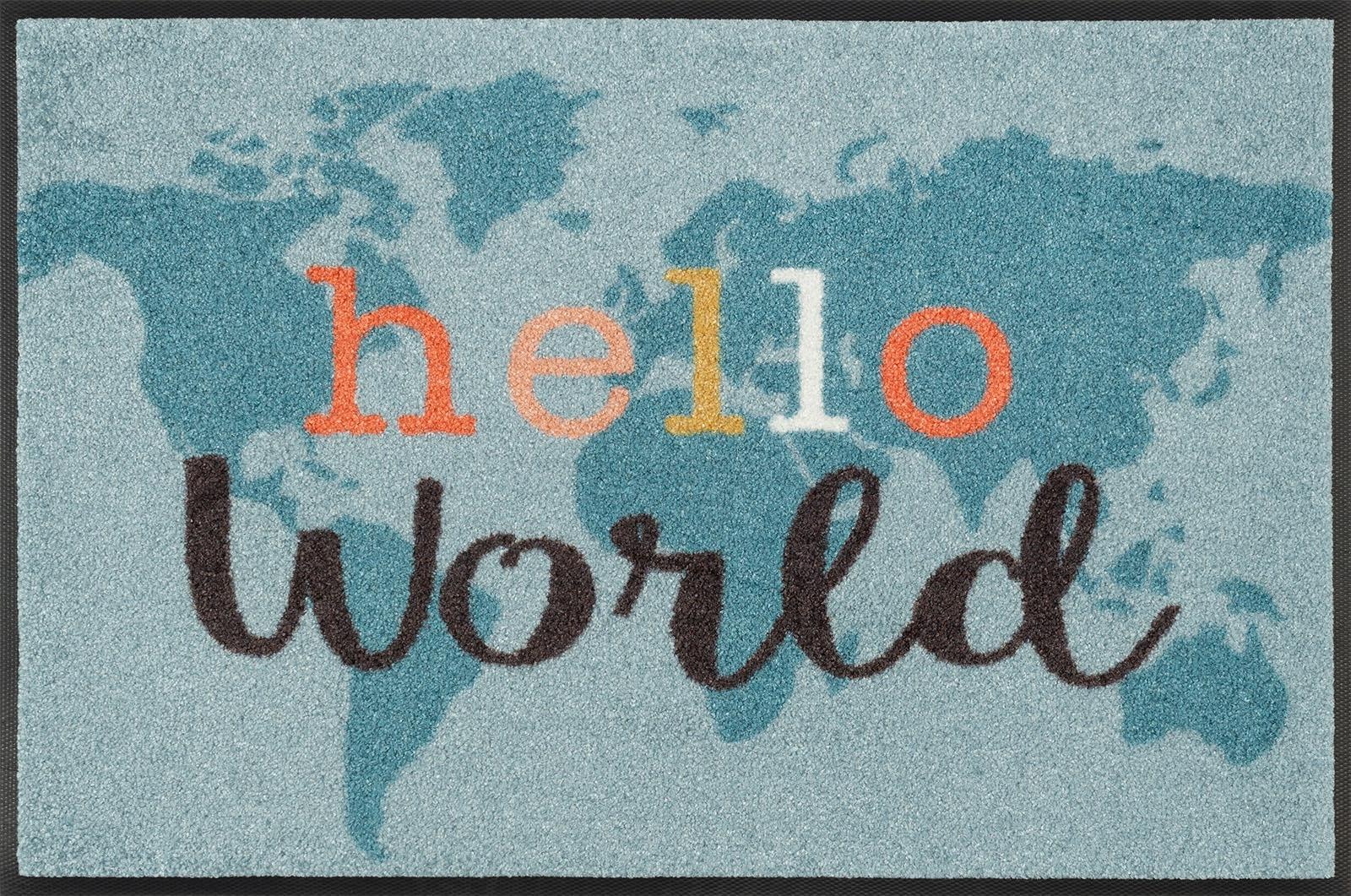 Image of wash+dry by Kleen-Tex Fussmatte »Hello World«, rechteckig, 7 mm Höhe, Schmutzfangmatte, mit Spruch, In- und Outdoor geeignet, waschbar bei Ackermann Versand Schweiz