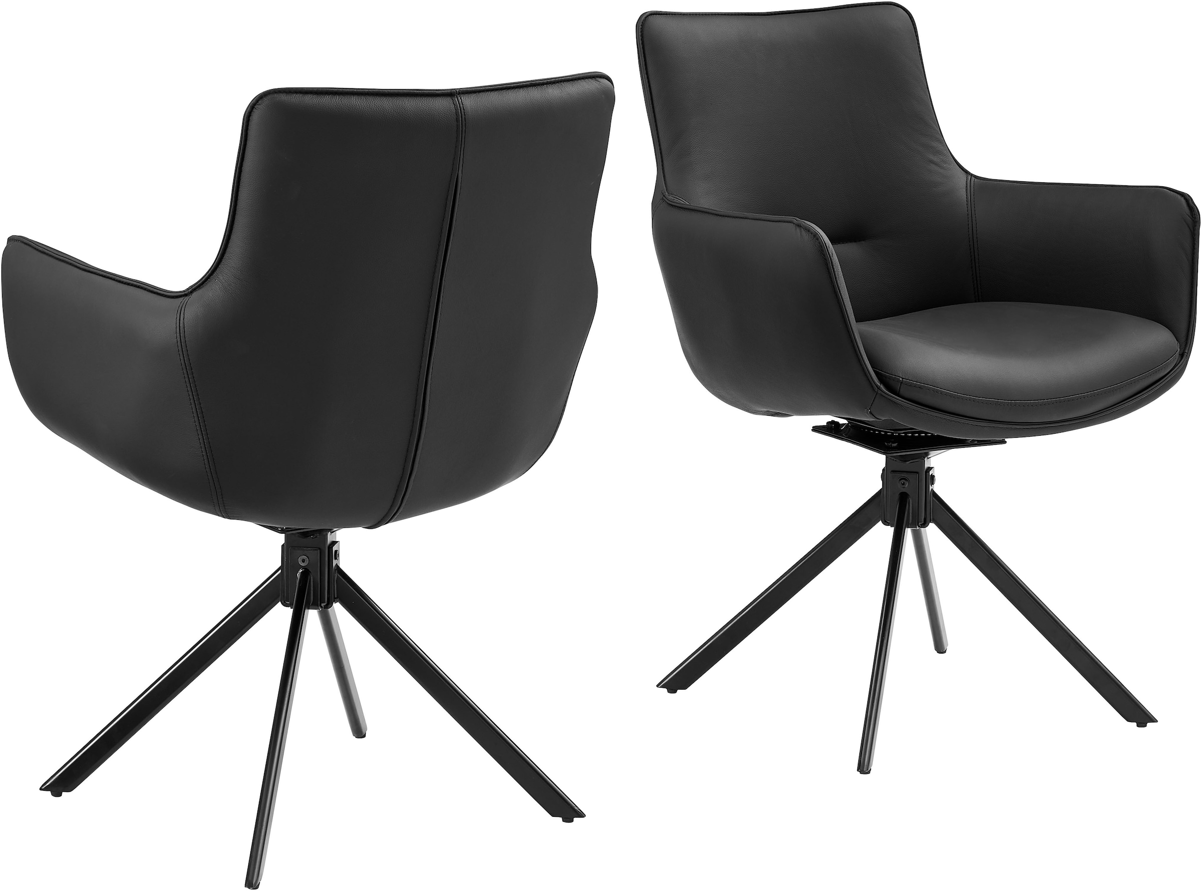 GOODproduct Drehstuhl (Set) 2 Stk.Naturleder Bezug, 360° drehbares Gestell aus Eisen