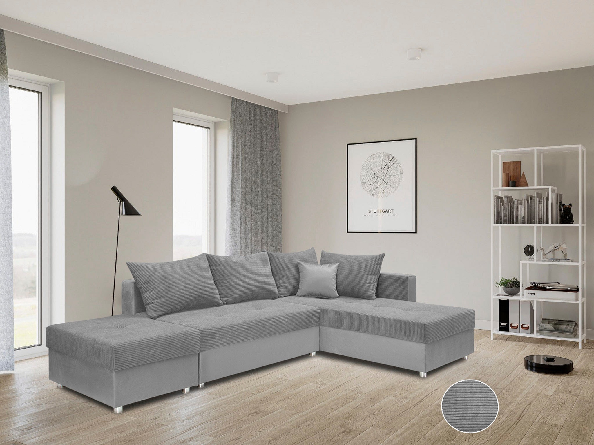COLLECTION AB Ecksofa »Italia L-Form« mit Bettfunktion und Bettkasten, in Cord-Samt Mix