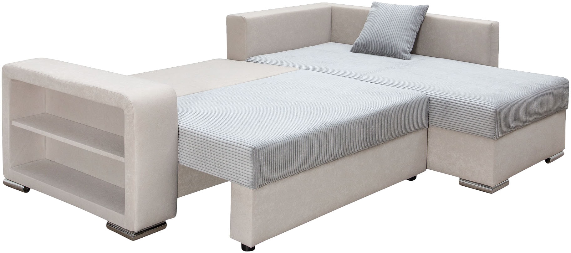 COLLECTION AB Canapé d'angle »John L-Form, B: 226 cm« fonction couchage, coffre à linge, élément de rangement, lumière et 2 coussins décoratifs