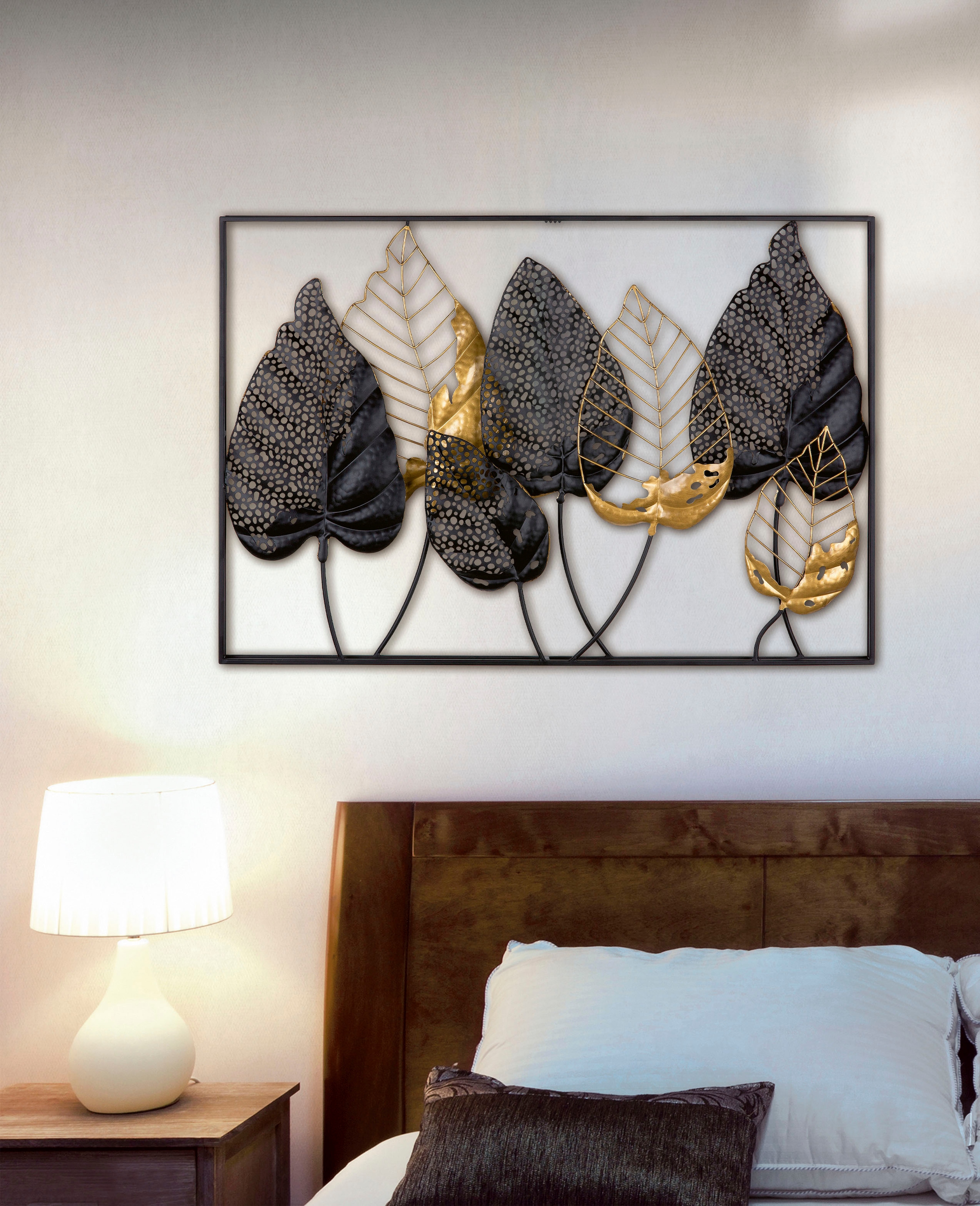 Image of Casablanca by Gilde Wanddekoobjekt "Wandrelief Blätter mit Rahmen Santos" Sieben Blätter in Schwarz und Gold