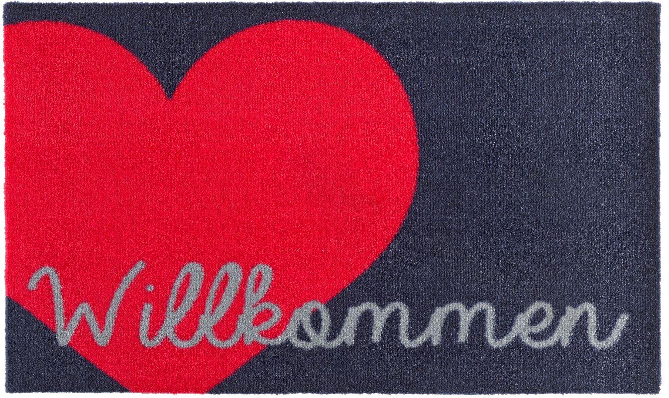 Image of Zala Living Fussmatte »Willkommen Herz«, rechteckig, 7 mm Höhe, Herz Motiv, mit Spruch, Schrift, Robust, Pflegeleicht, Rutschhemend, Eingang, Waschbar bei Ackermann Versand Schweiz