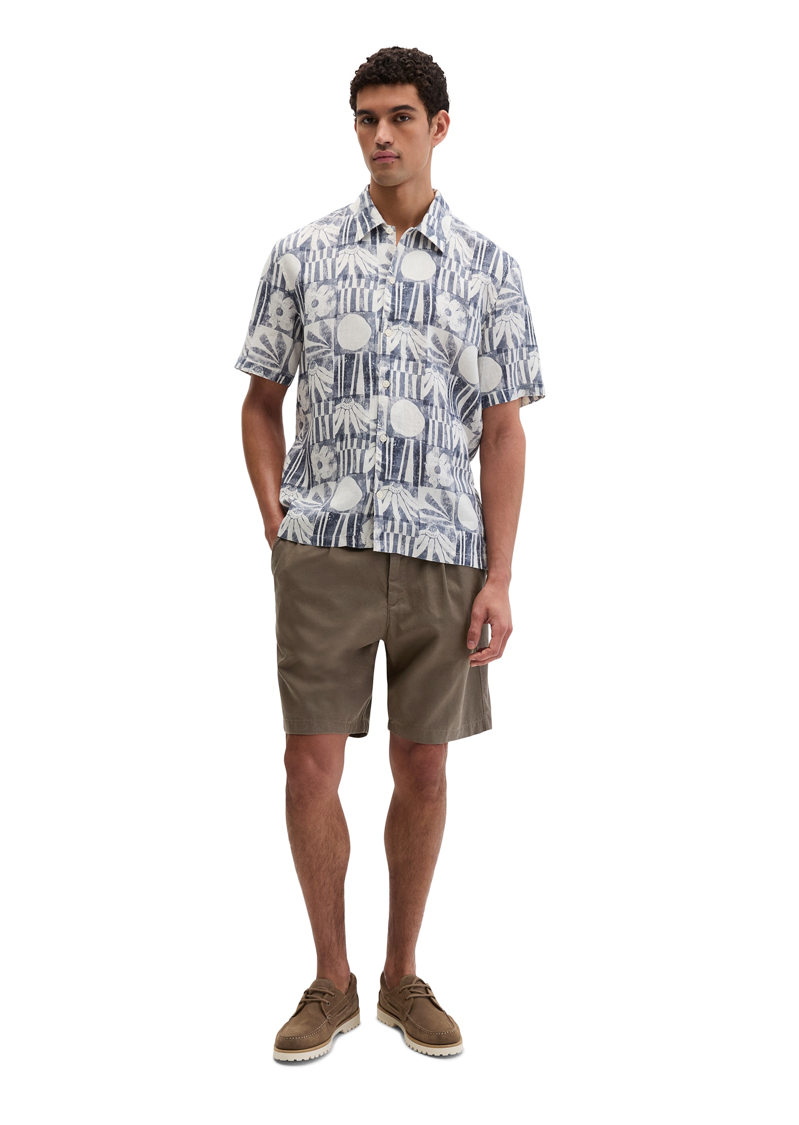Marc O'Polo Chemise à manches courtes Leinenhemd regular fit mit Allover-Print