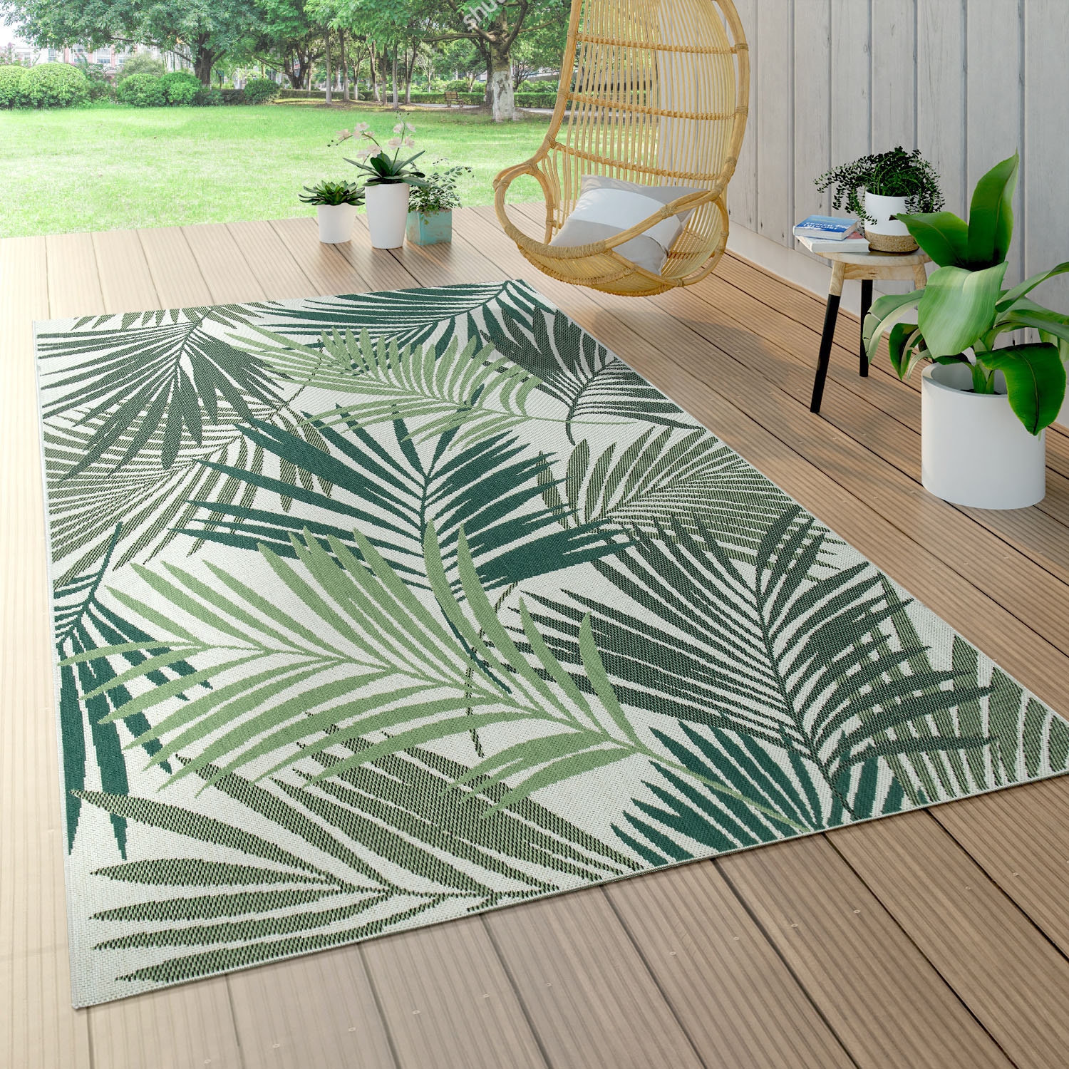 Paco Home Teppich »Ostende 534«, geeignet, rechteckig, Outdoor und Wohnzimmer In- kaufen Flachgewebe, Palmenblätter, Motiv