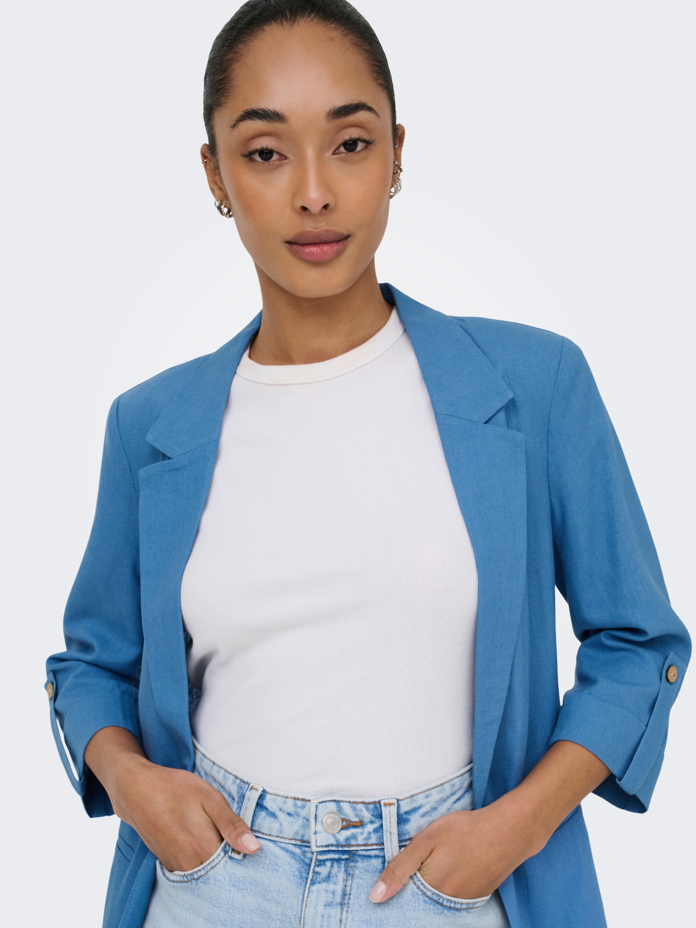 ONLY Blazer court »ONLGOA 3/4 UNLINE LINEN BL BLAZER CC TLR« avec lin