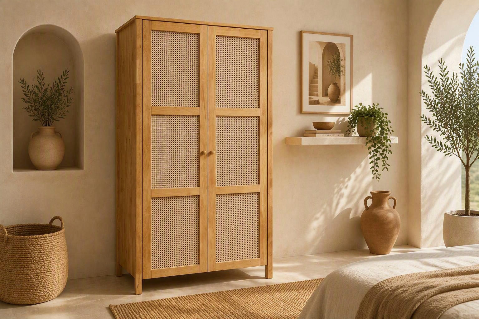 GOODproduct Kleiderschrank »Hällevik Eiche - aus FSC® Massivholz, Wiener Geflecht« Türfronten mit Wiener Geflecht, FSC® Zertifizierte massive Eiche