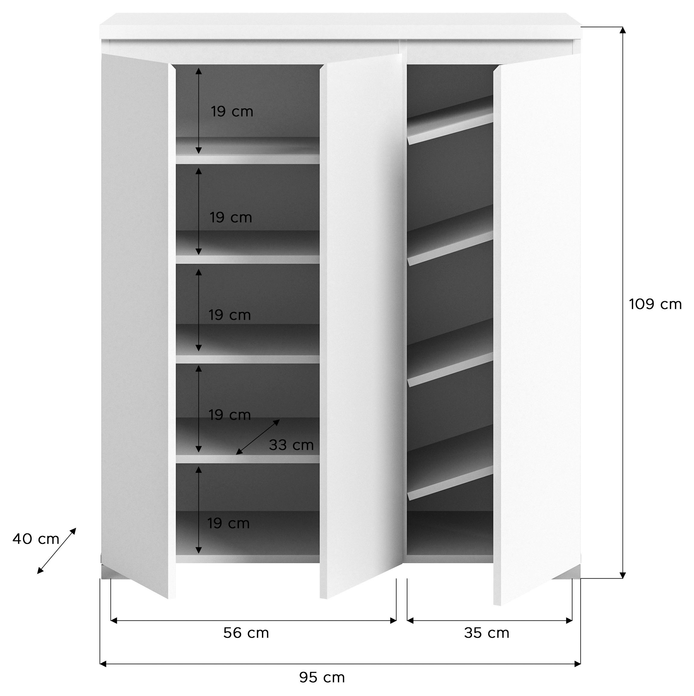 INOSIGN Schuhschrank »Skoskap, Tiefe 40 cm, 3 Türen, 10 Fächer, 8 Einlegeböden«, Platz für ca. 17 Schuhpaare, Kommode, Schuhkommode, Schuhregal