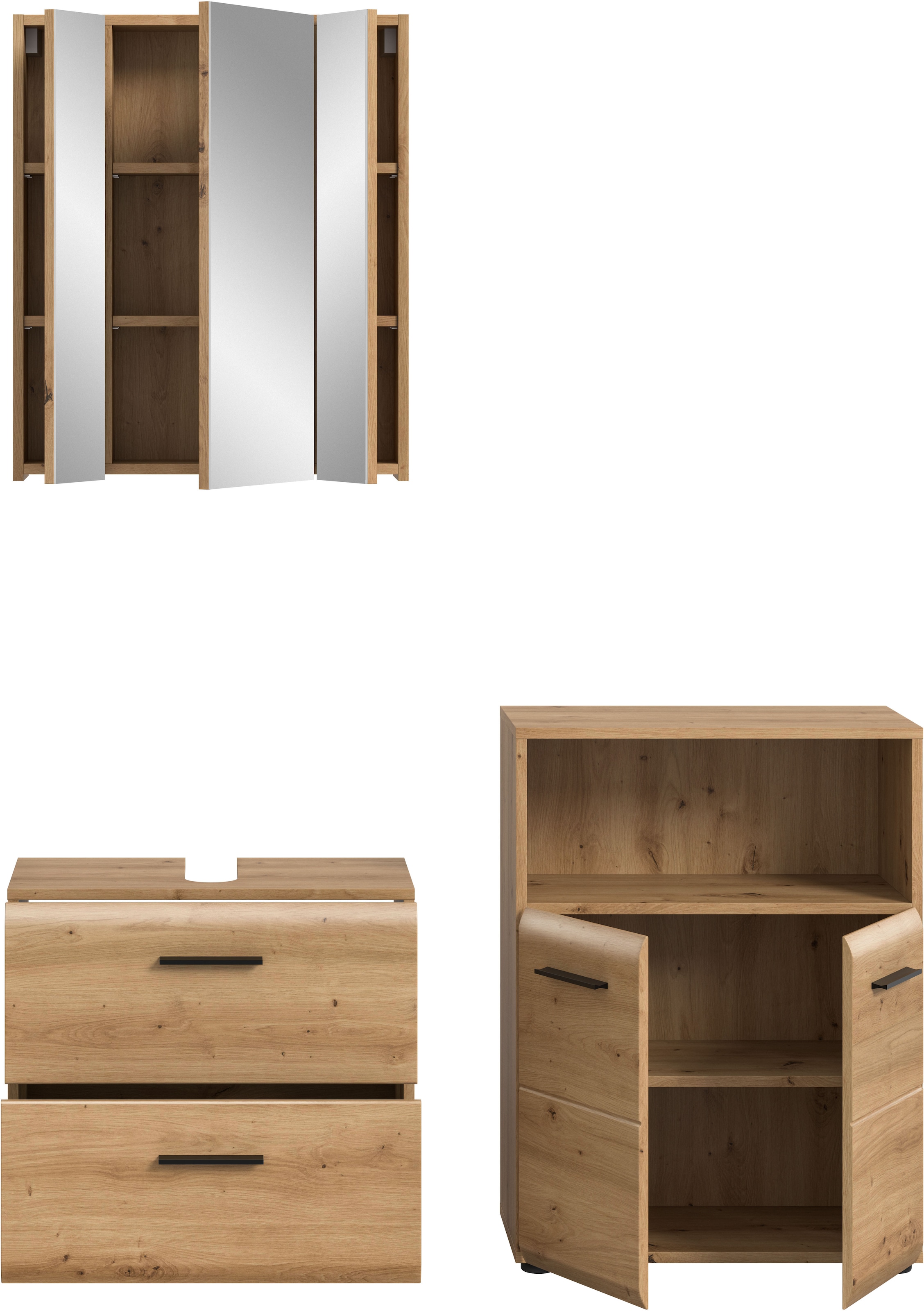 welltime Ensemble de meubles de salle de bain »FLORENZ,  3-teilige Badkombination, hochwertige MDF-Front« Ensemble, best. aus: Waschbeckenunterschrank, Spiegelschrank, Midischrank breit, 3 cuis tlg.