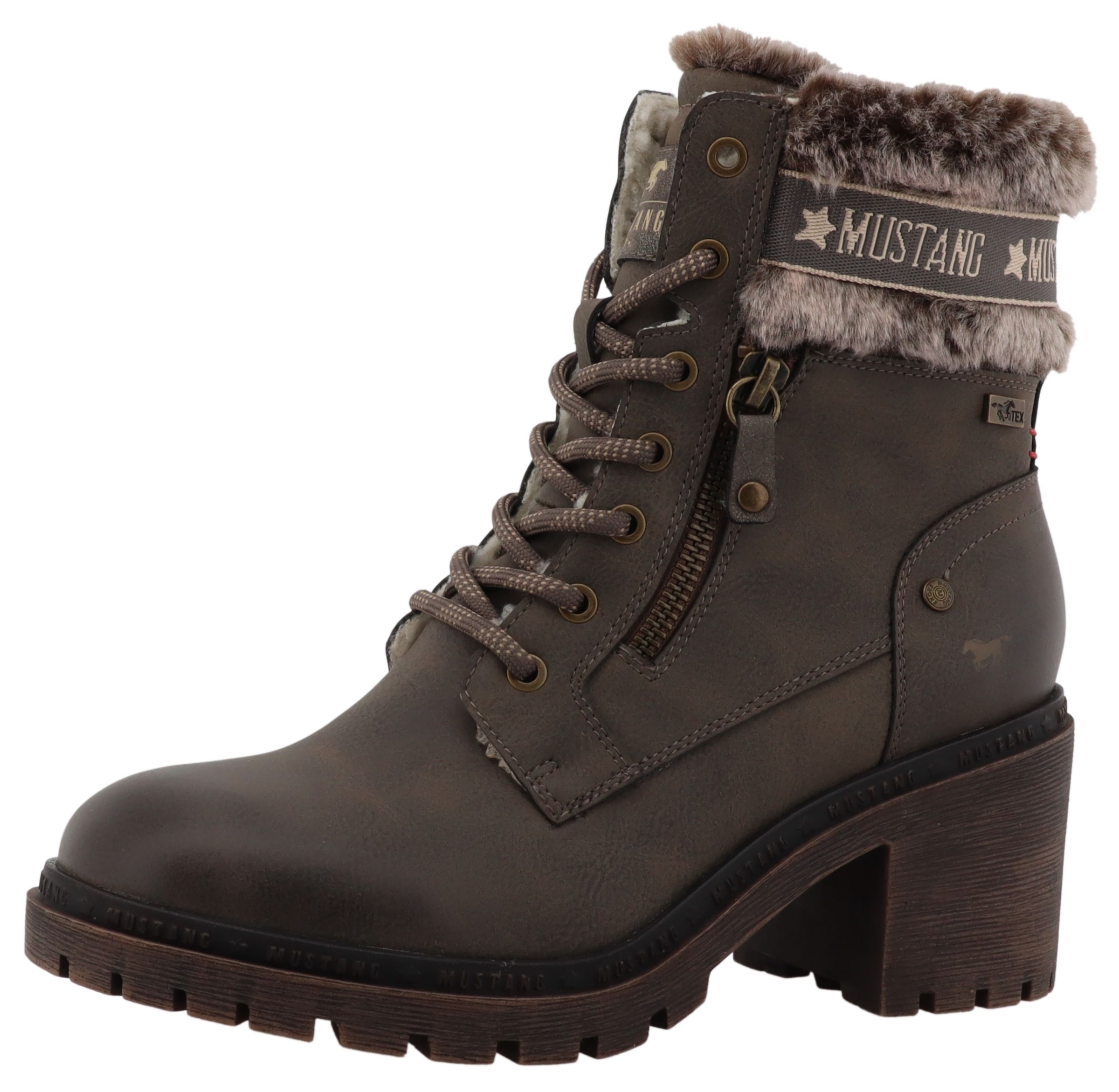 Image of Mustang Shoes Winterstiefelette "Leila" Winterstiefel mit Kunstfellkragen und Blockabsatz