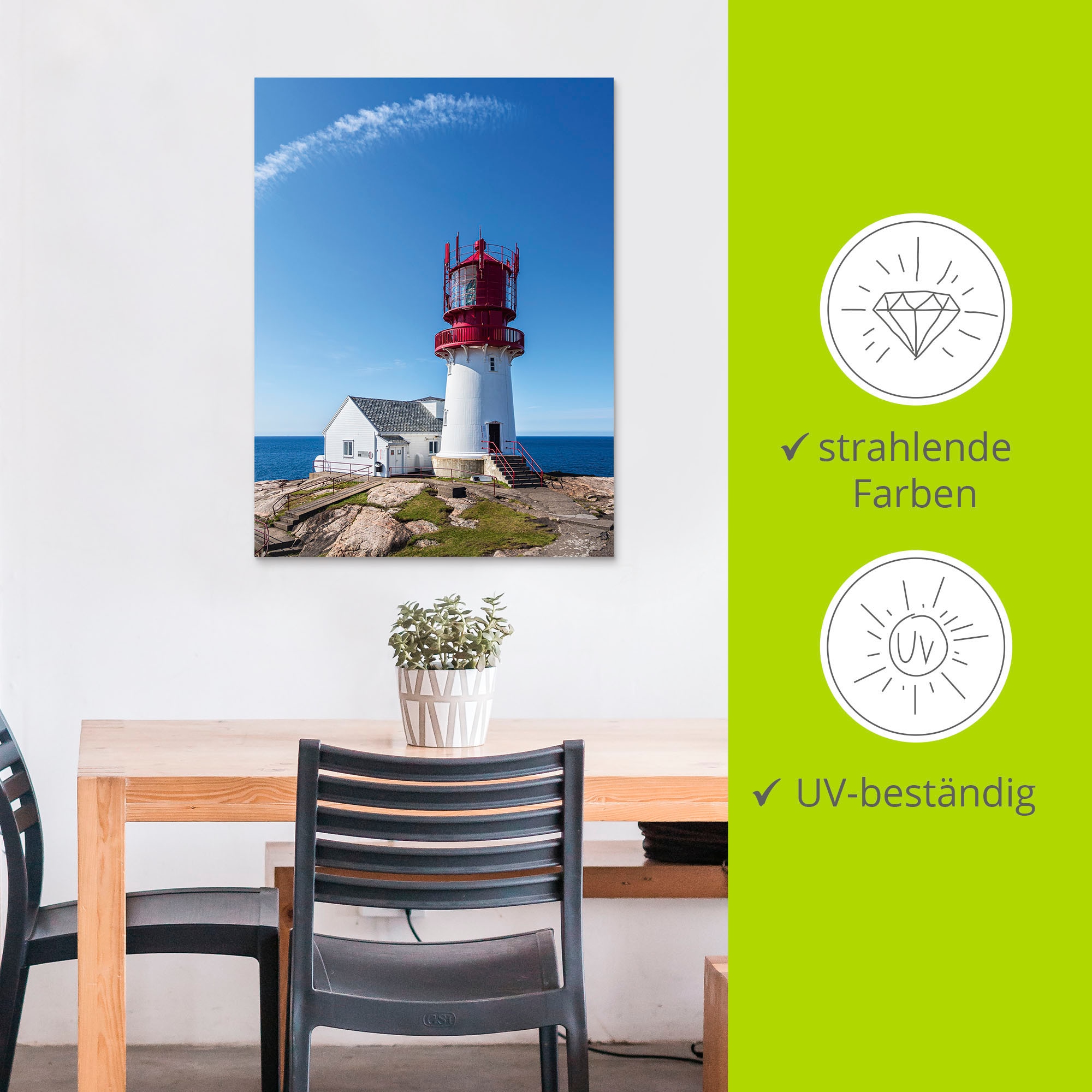 Artland Wandbild »Leuchtturm Lindesnes Fyr in Norwegen«, Gebäude, (1 St.), als Alubild, Leinwandbild, Wandaufkleber oder Poster in versch. Grössen