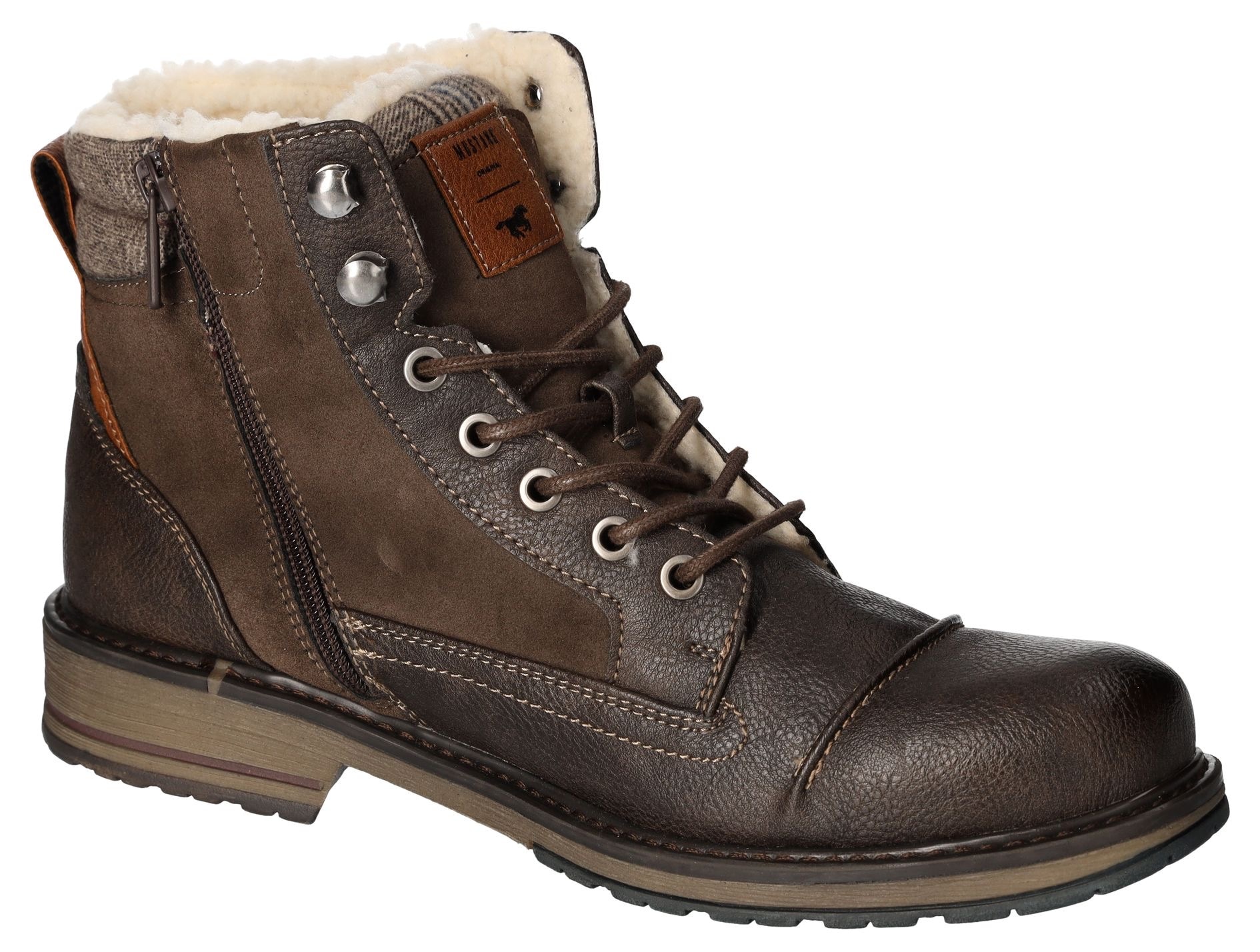 Mustang Shoes Winterboots, Blockabsatz, Winterstiefelette, Schnürboots mit kariertem Besatz