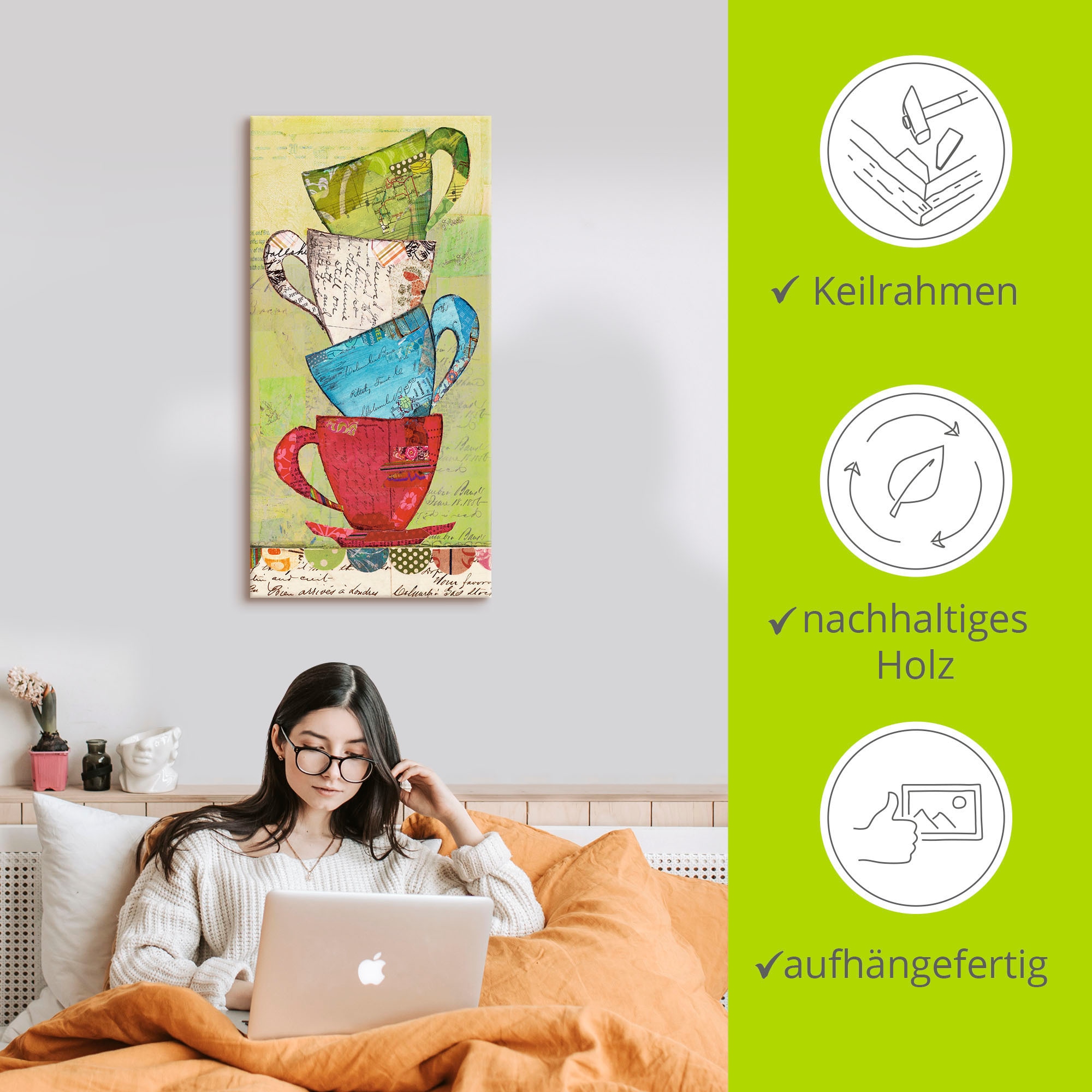 Artland Leinwandbild »Komm zum Tee« Geschirr & Besteck 1 Stk. tlg. auf Holzrahmen gespannt