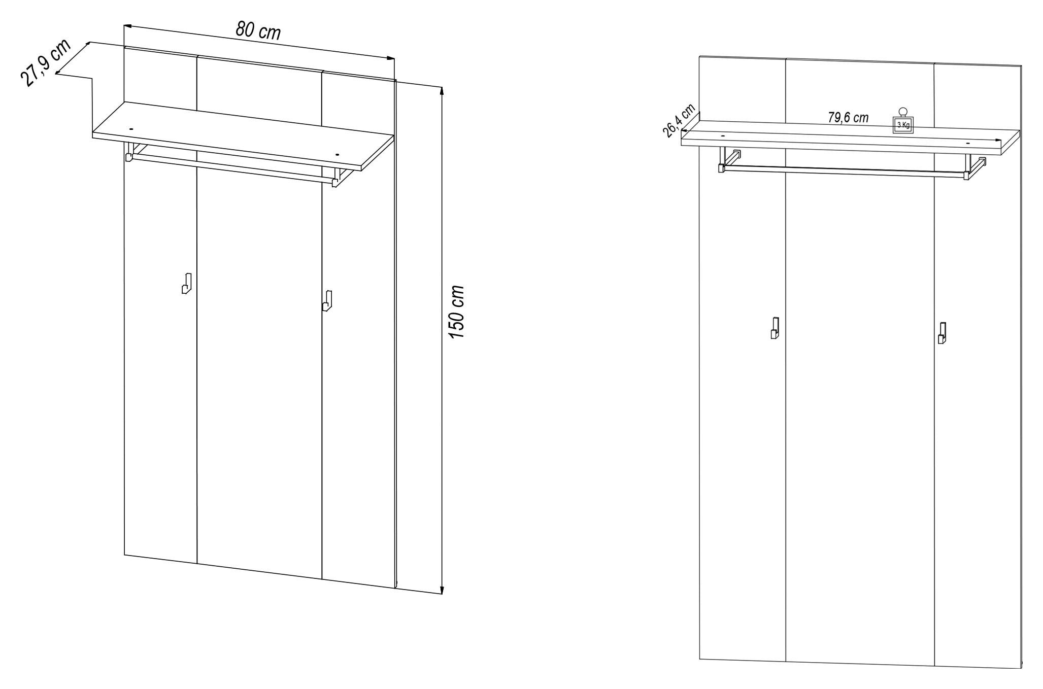 HBZ Garderobenpaneel »Lagos in Anthrazit, BxHxT 80x150x28 cm«, (1 St.), Paneel mit 1 Hutablage, 1 Kleiderstange, 2 Kleiderhaken