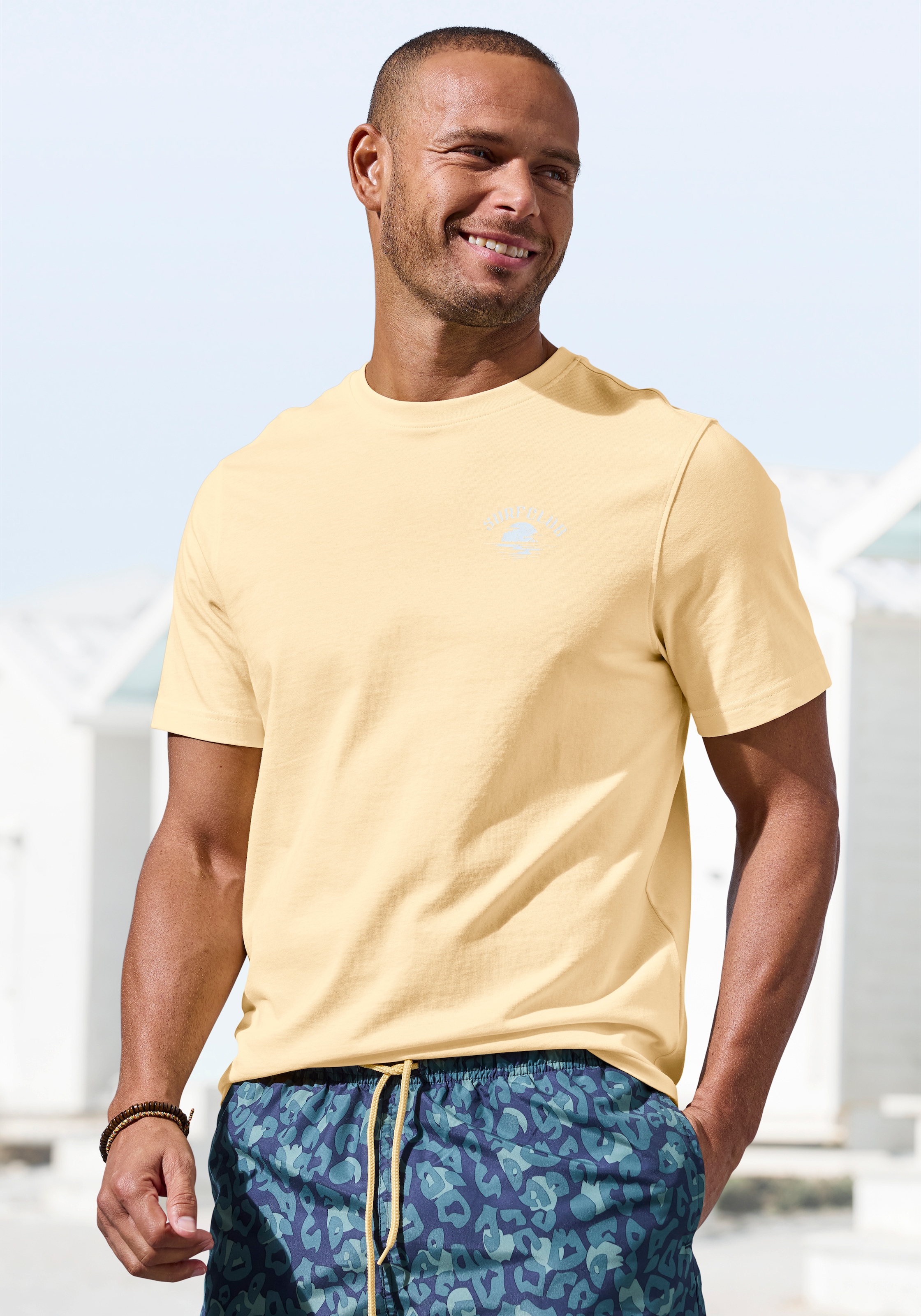 Beachtime T-Shirt », Printshirt« Kurzarm, mit stylischem Print, Rundhalsausschnitt, aus Baumwolle