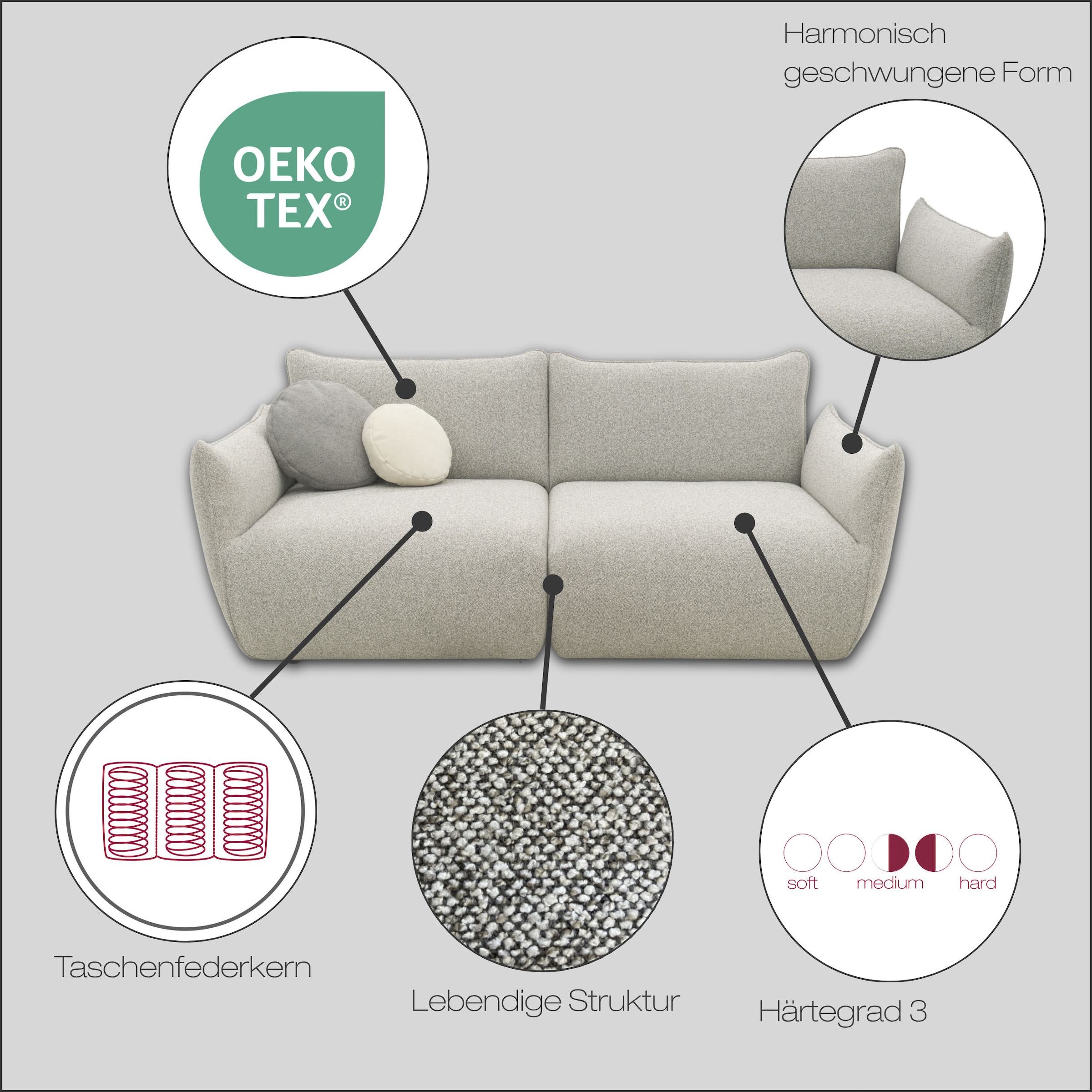 DOMO collection Big-Sofa »Bristol in 2 Breiten, Taschenfederkern für hohen Sitzkomfort« Breite 194cm. Pflegeleichter Strukturstoff