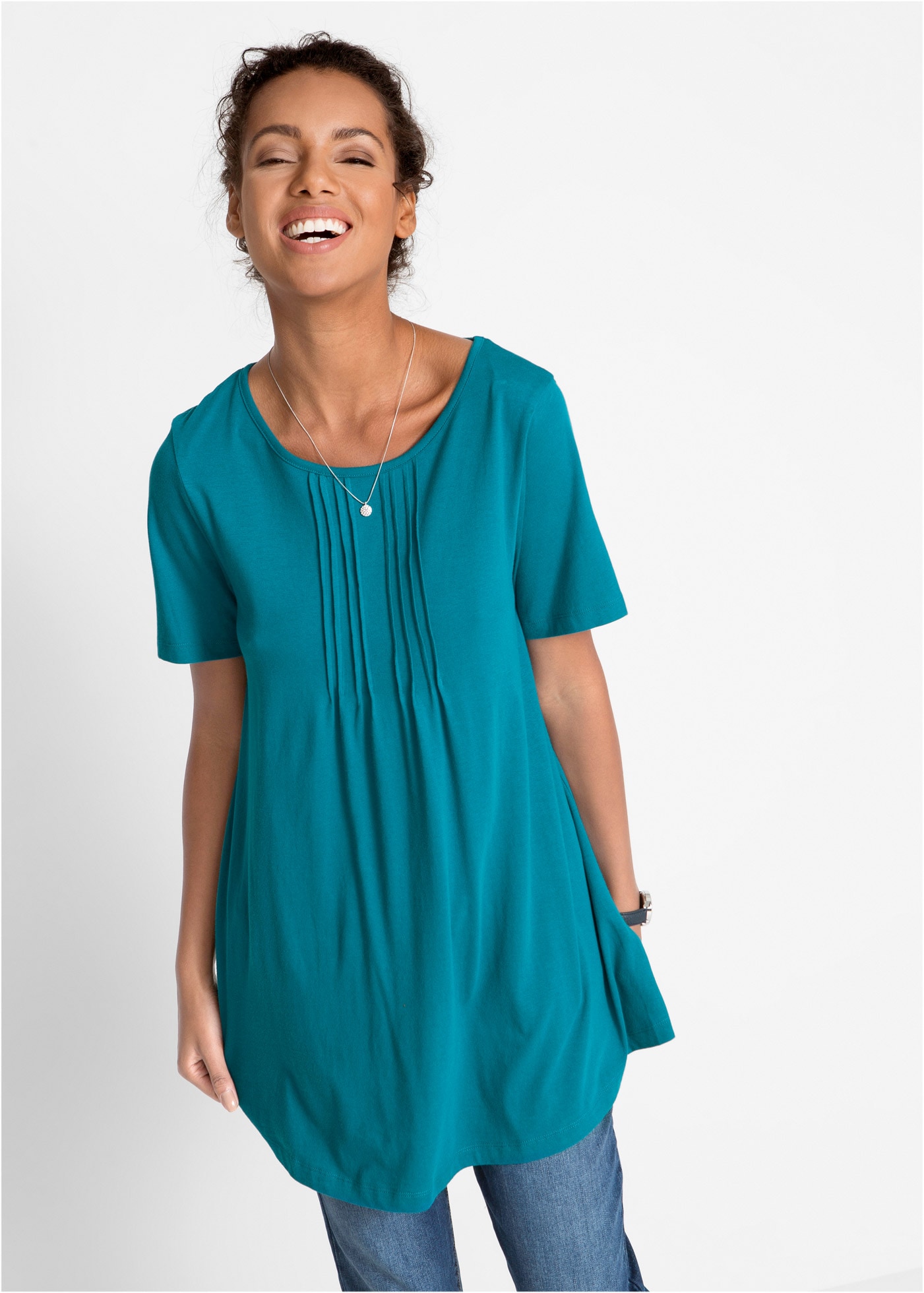 bonprix T-Shirt »T-Shirt in A-Linien-Form, kurzarm« dezente A-Linie, Kurzarm, aus Baumwolle und Viskose