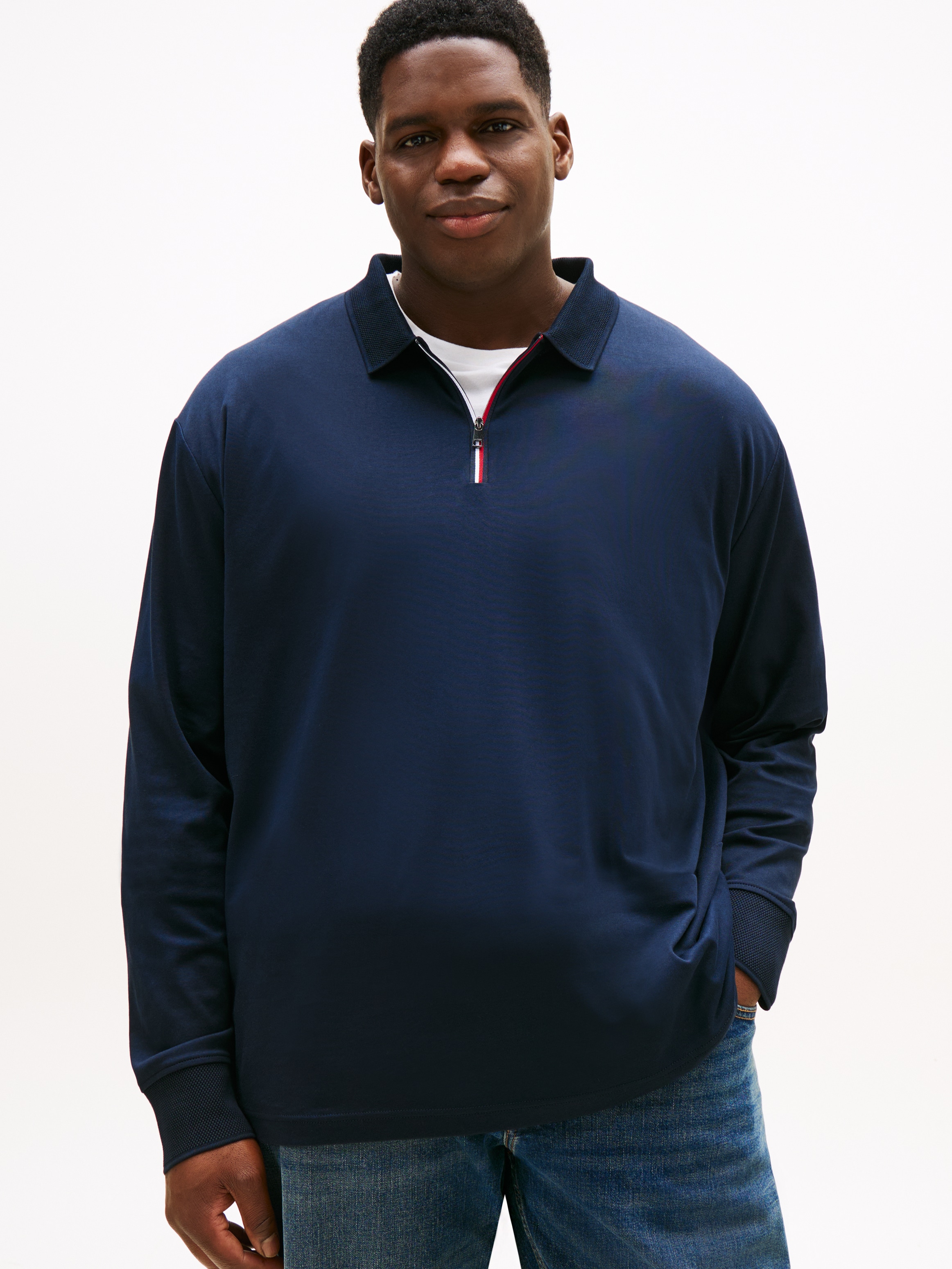 Image of Tommy Hilfiger Big & Tall Langarm-Poloshirt "ZIP INTERLOCK POLO" Grosse Grössen