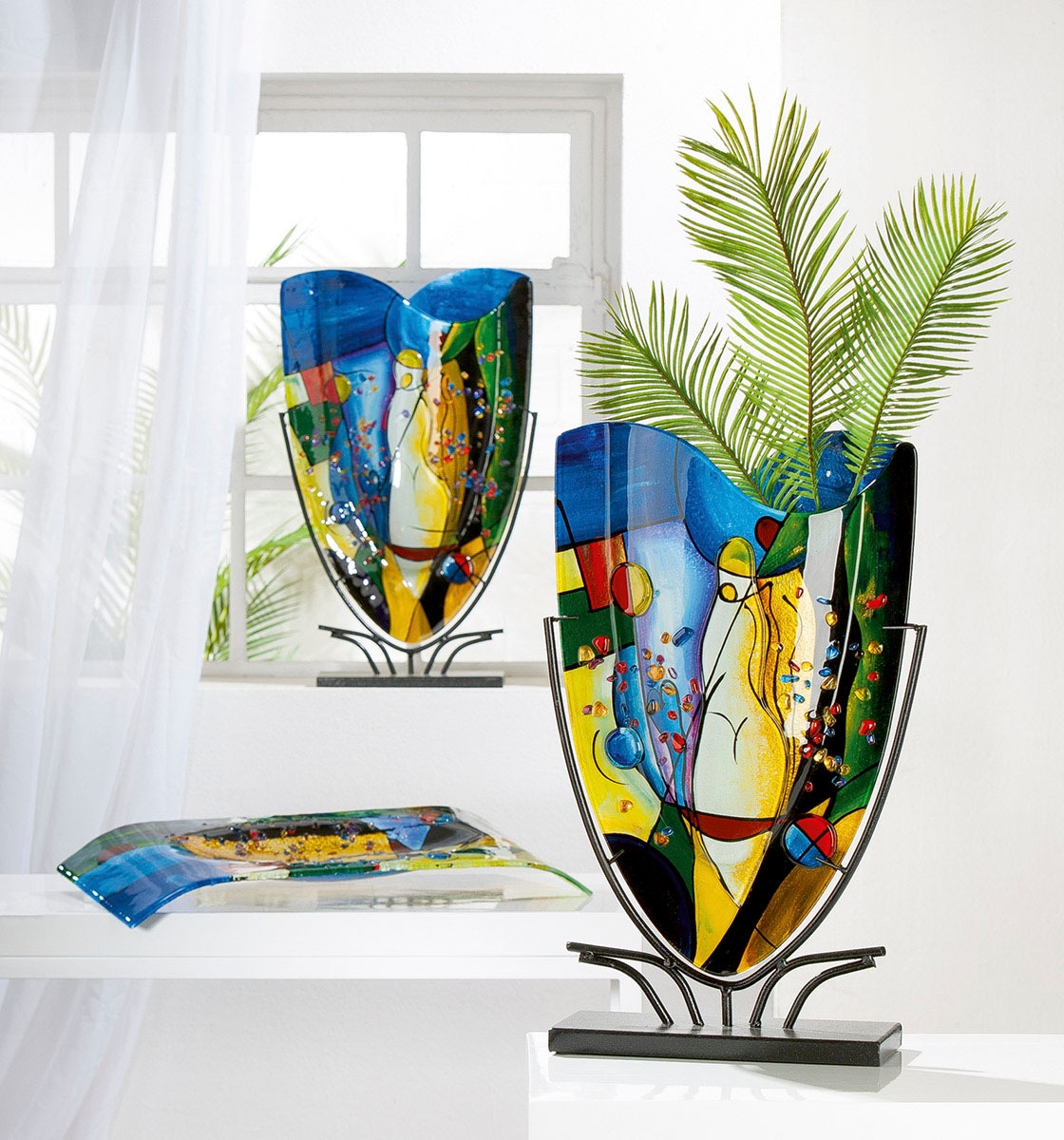 Casablanca by Gilde Vase de table »Magic, Dekovase« Vase aus Glas, mit schwarzem Metallfuss