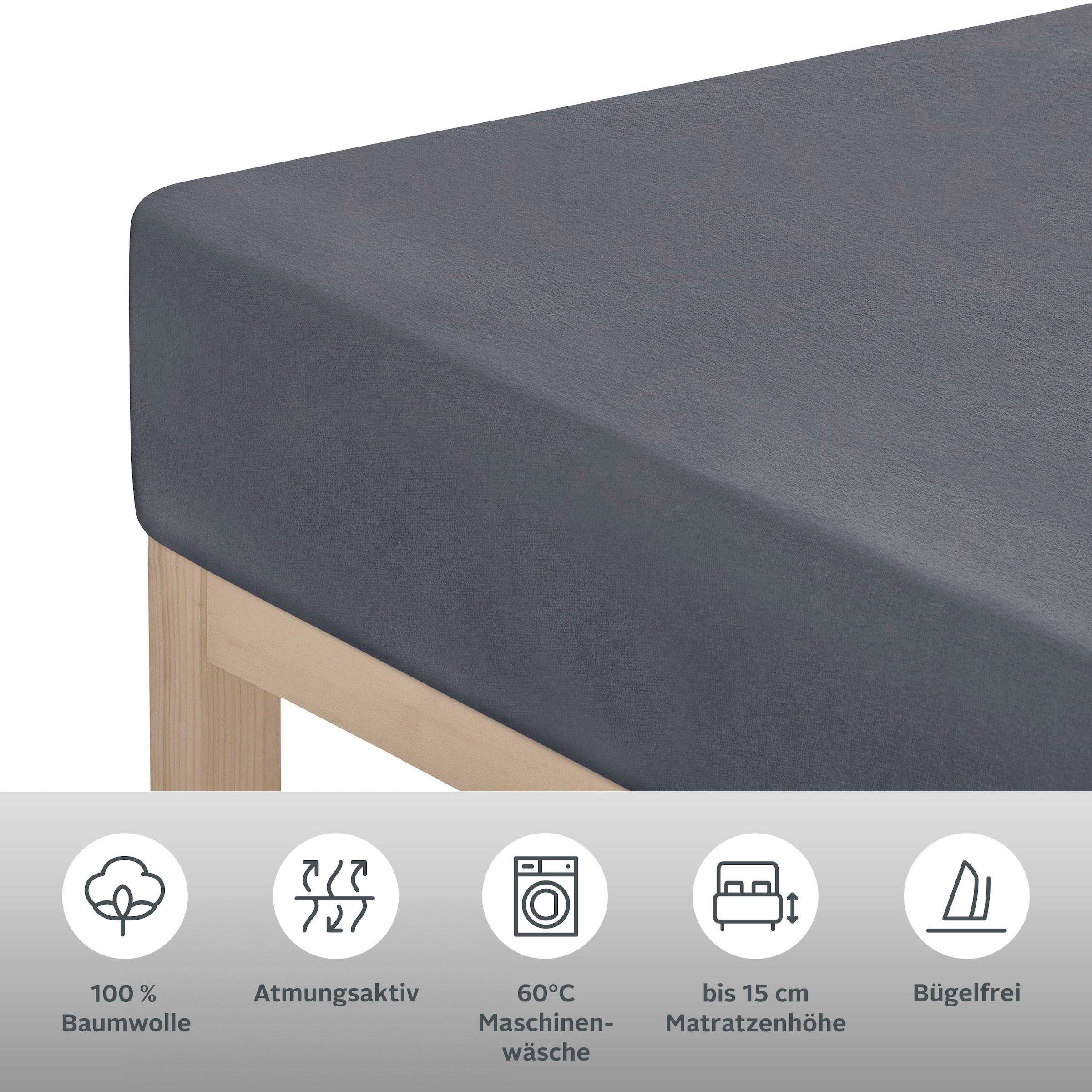 GOODproduct Draps de lit »VALJE in Melange-Optik, hochwertiger Baumwoll-Jersey 130g/m²« coton, pour matelas jusqu'à 25 cm d'épaisseur, drap-housse en fil mélangé