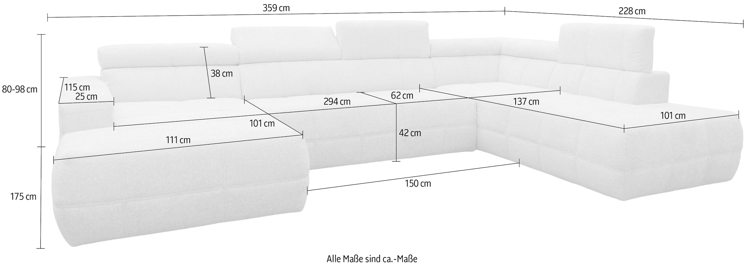 GOODproduct Wohnlandschaft »Ballerup 359 x 228 cm, auch mit verstellbarer Sitztiefe« Kopfteile verstellbar, Pet Friendly Bezug, U-Form