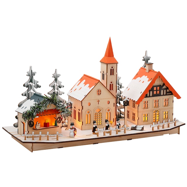 ♕ Home affaire Weihnachtsdorf »mit idyllischer Winterlandschaft«,  Weihnachtsdeko aus Holz, mit LED-Beleuchtung, Breite ca. 50 cm  versandkostenfrei auf