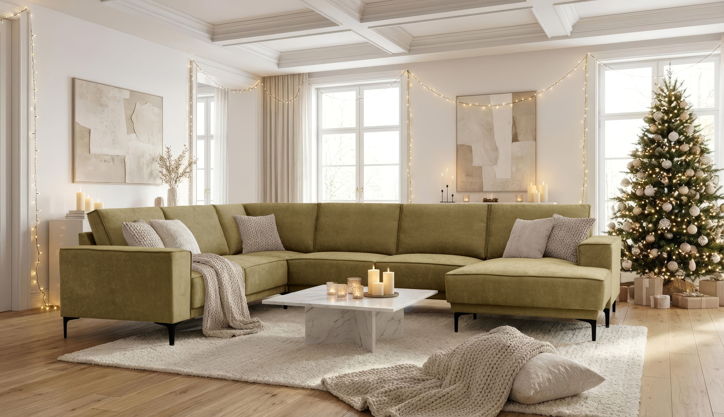 GOODproduct Wohnlandschaft »OLAND U-Form, XXL, B: 342 cm, Skandi-Design« Skandi-Design in Struktur, Flachgewebe, Luxus-Microfaser, Boucle