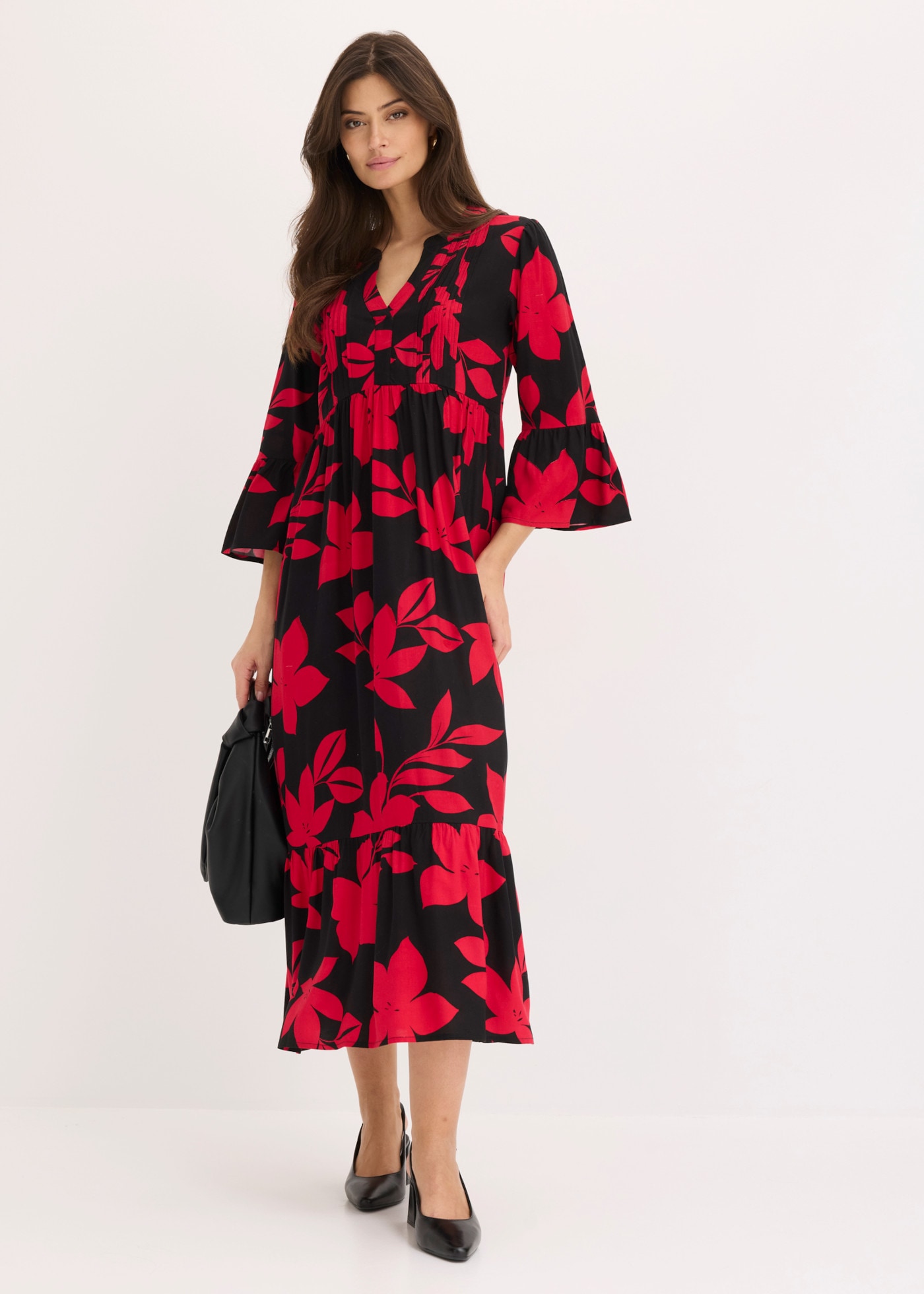 bonprix Maxikleid »Maxikleid aus fliessender Viskose« für modischen Auftritt, aus Viskose, A-Linie, 3/4-Ärmel
