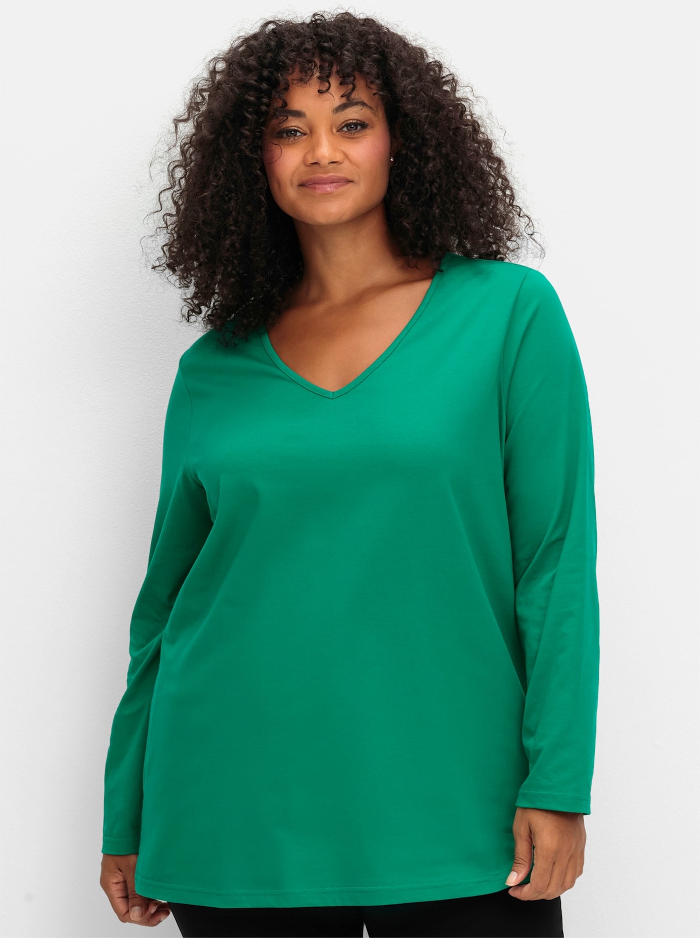 Sheego V-Shirt »Langarmshirt«, (1 tlg.)