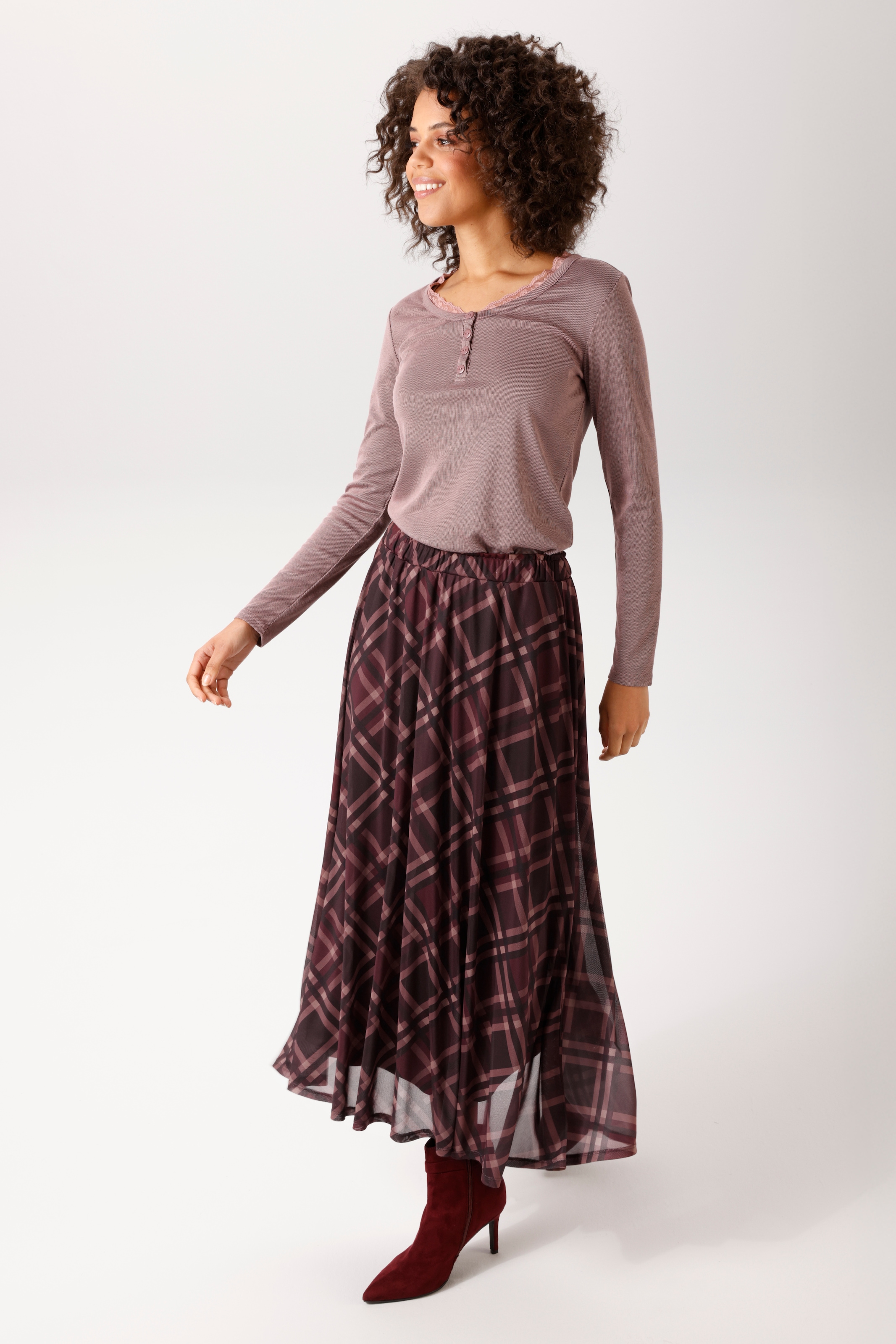 Aniston CASUAL Maxi jupe dans un motif carreaux harmonieux en couleurs - NOUVELLE COLLECTION
