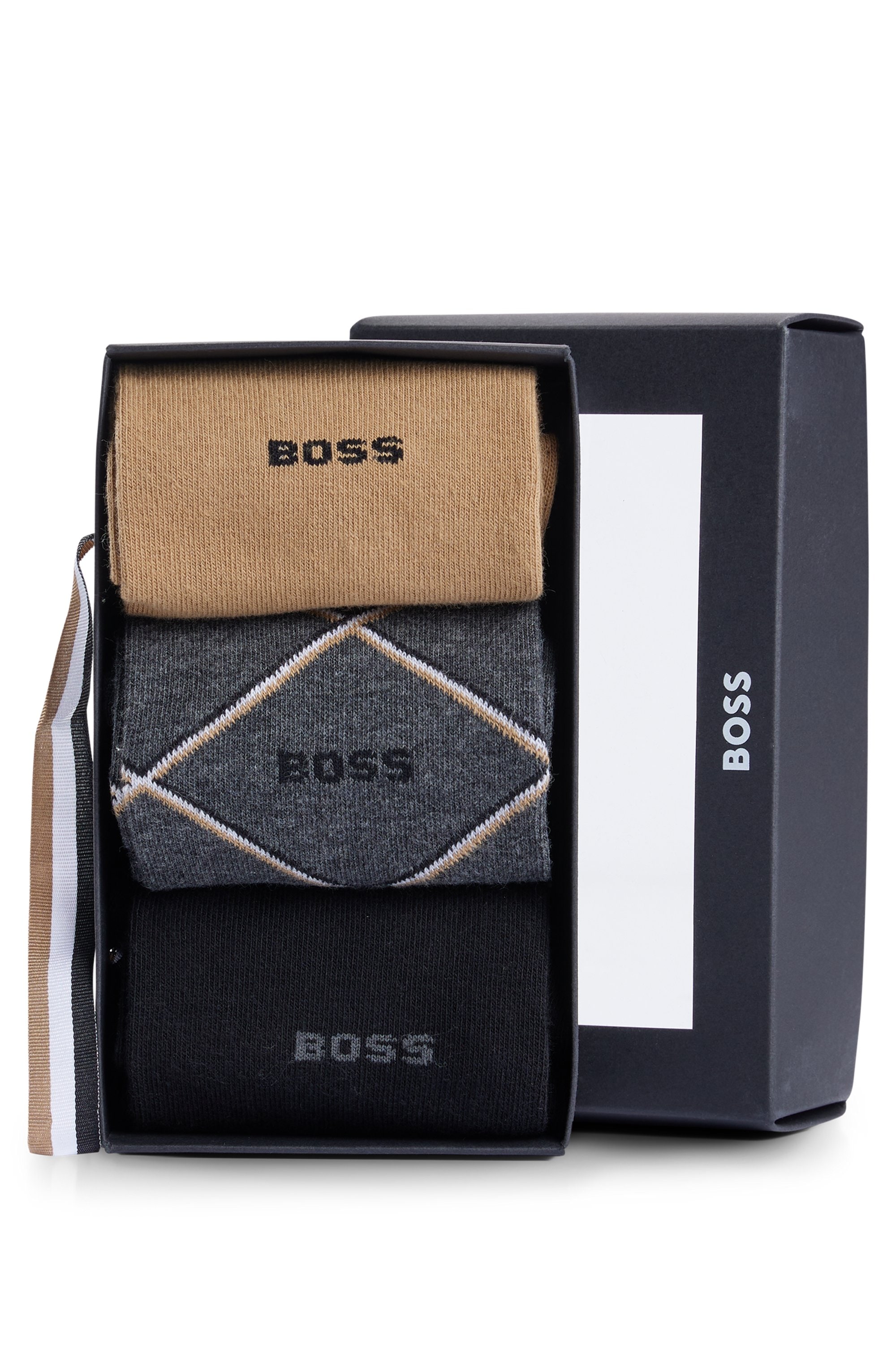 BOSS Businesssocken »3P RS GiftAllover«, (Packung, 3 Paar), mit BOSS Stickerei