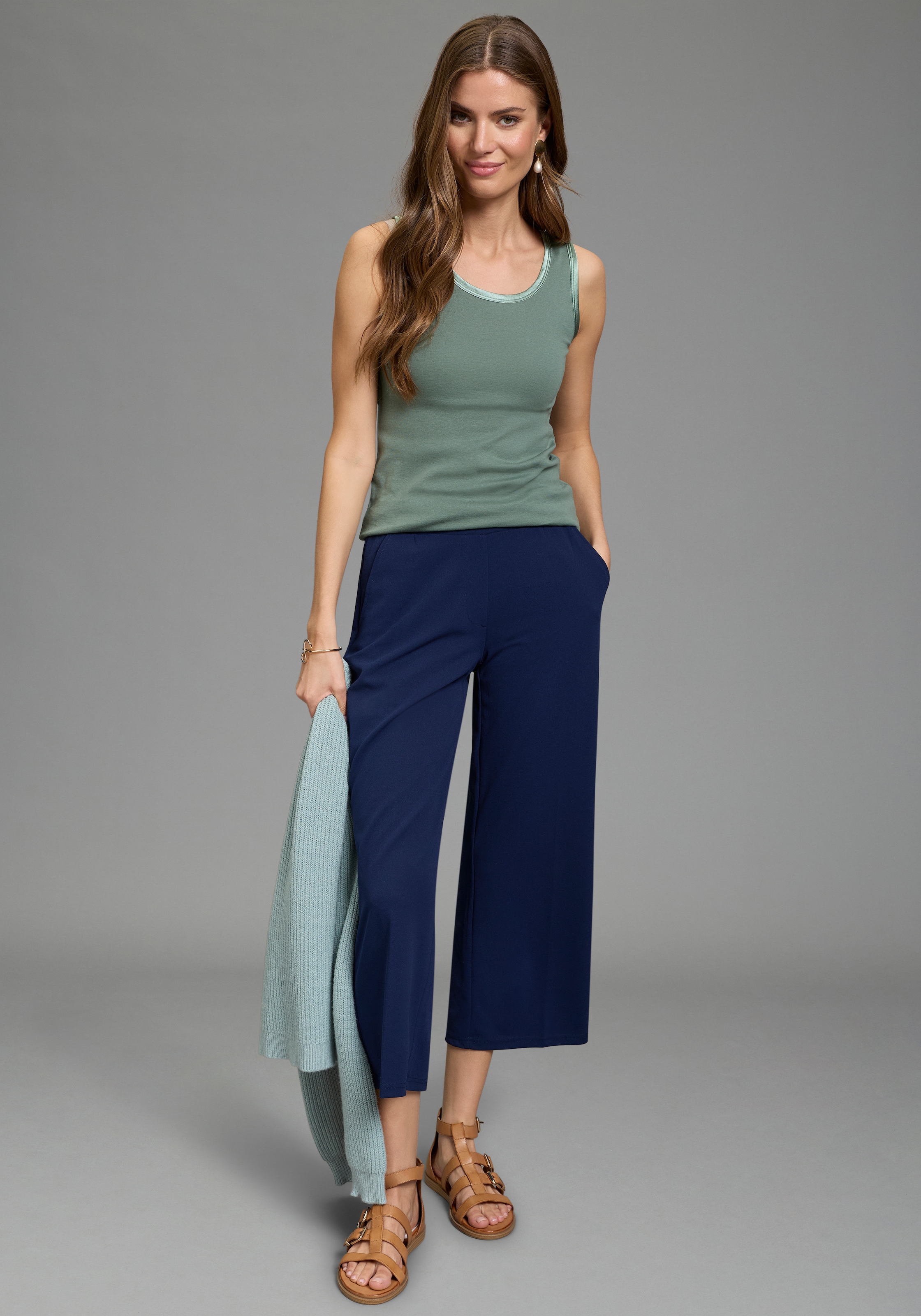 Laura Scott Débardeur mit Satin-Kante, figurnah, ärmellos, aus Baumwolle