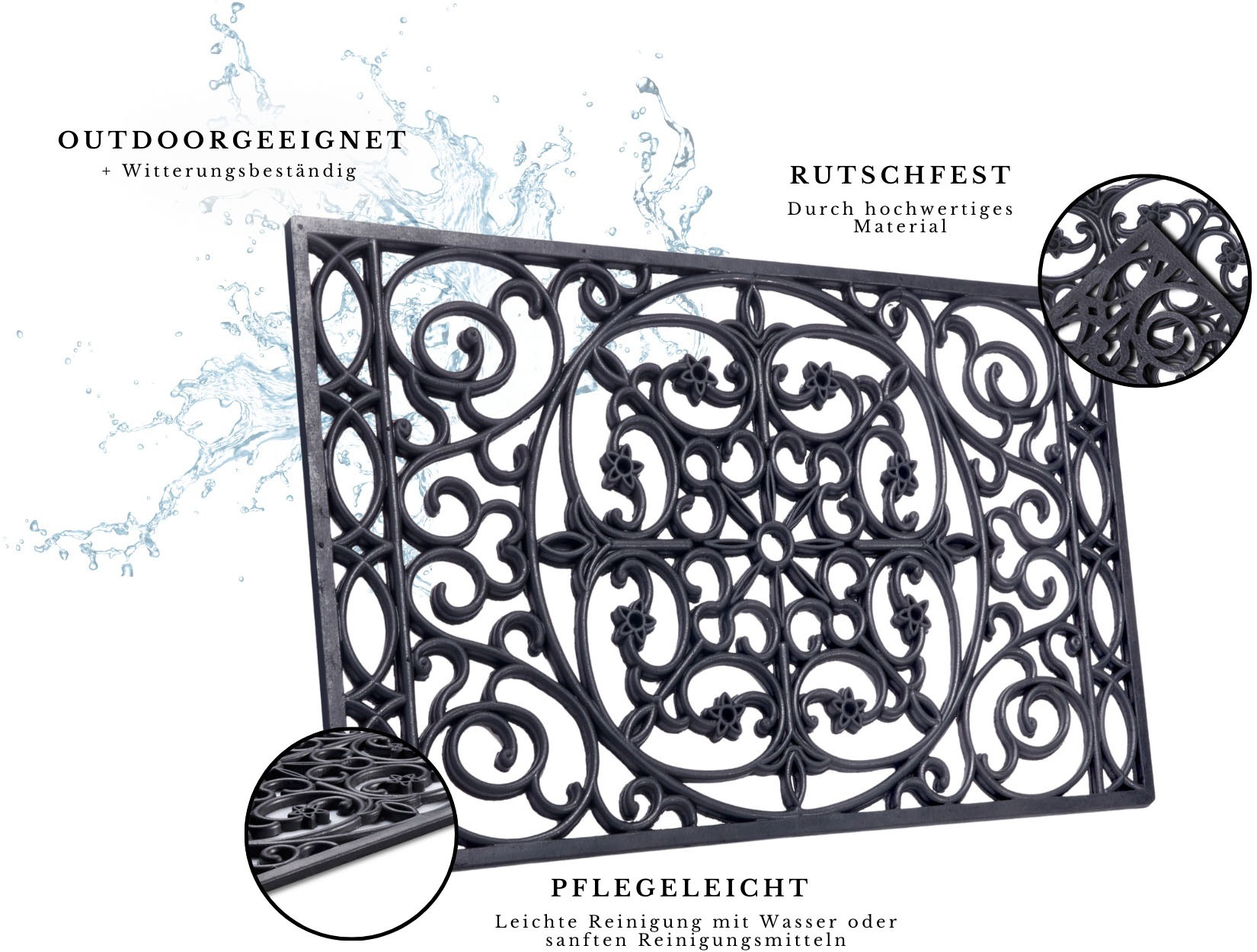 HANSE Home Fussmatte »Mix Mats Gusseisen-Optik Gummi Trellis, Türmatte«, rechteckig, 8 mm Höhe, Strapazierfähig, pflegeleicht, robust, wetterfest, UV-beständig