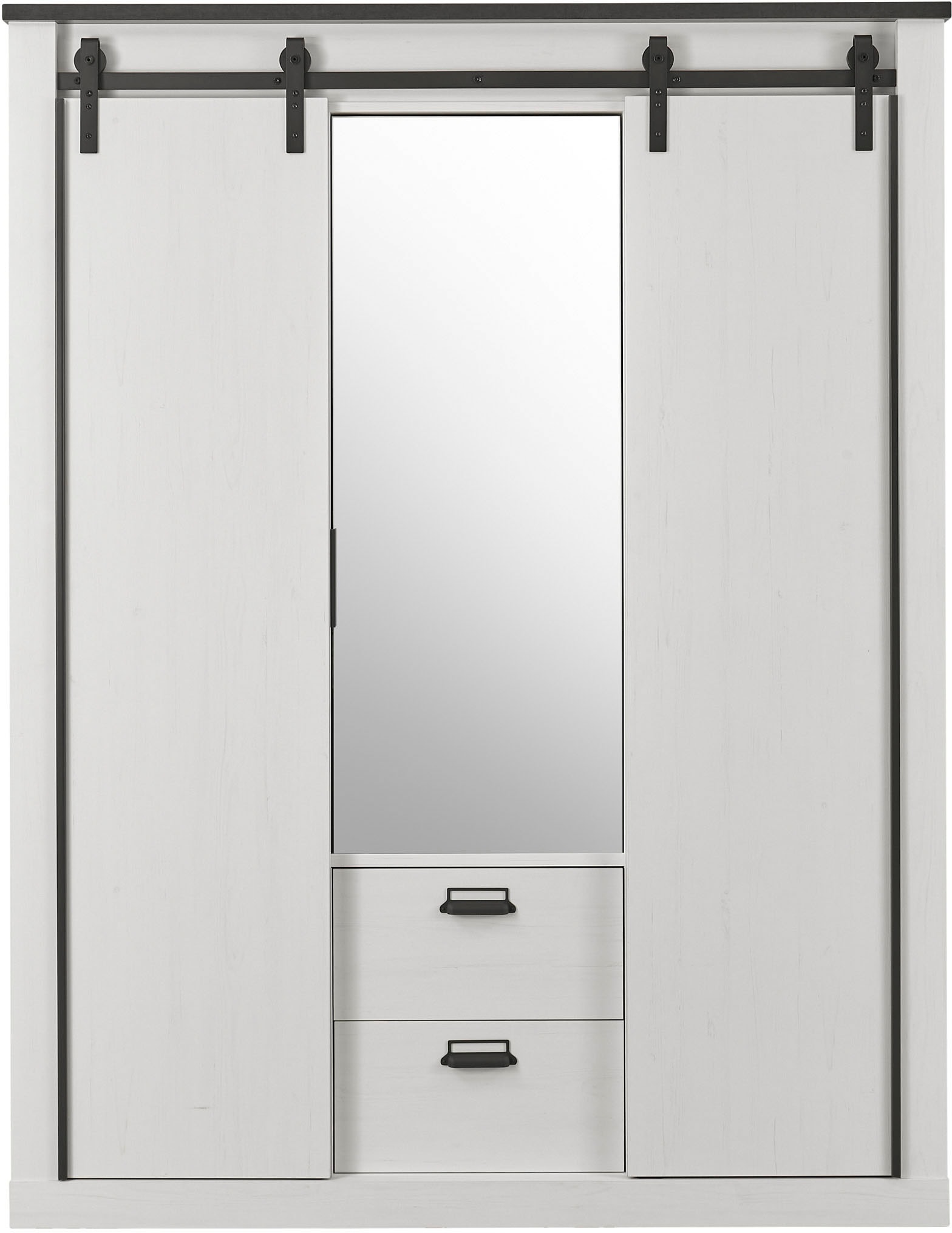 Home affaire Kleiderschrank »SHERWOOD«, Scheunentorbeschlag aus Metall, Schubkasten "Soft close", B/T/H 161/63/209cm