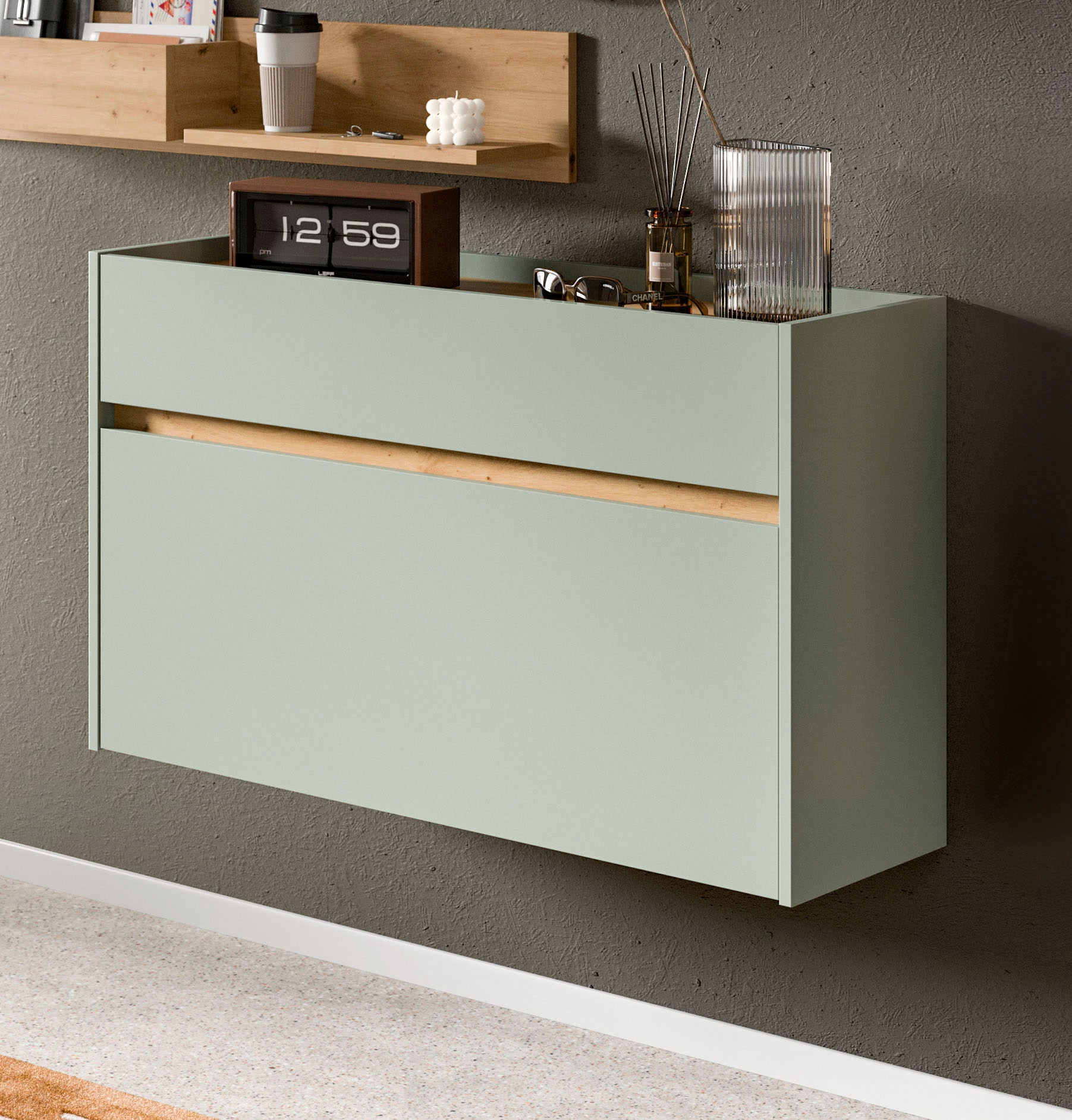 Home affaire Armoire à chaussures »EVRID, Breite 110cm, hängend, 1 Schubkasten, 1 Schuhwalze« individuell mit anderen Artikel der Serie EVRID erweiterbar, 1 cuis tlg. Schuhkommode, Kommode, Sideboard, Garderobenschrank, Flurkommode