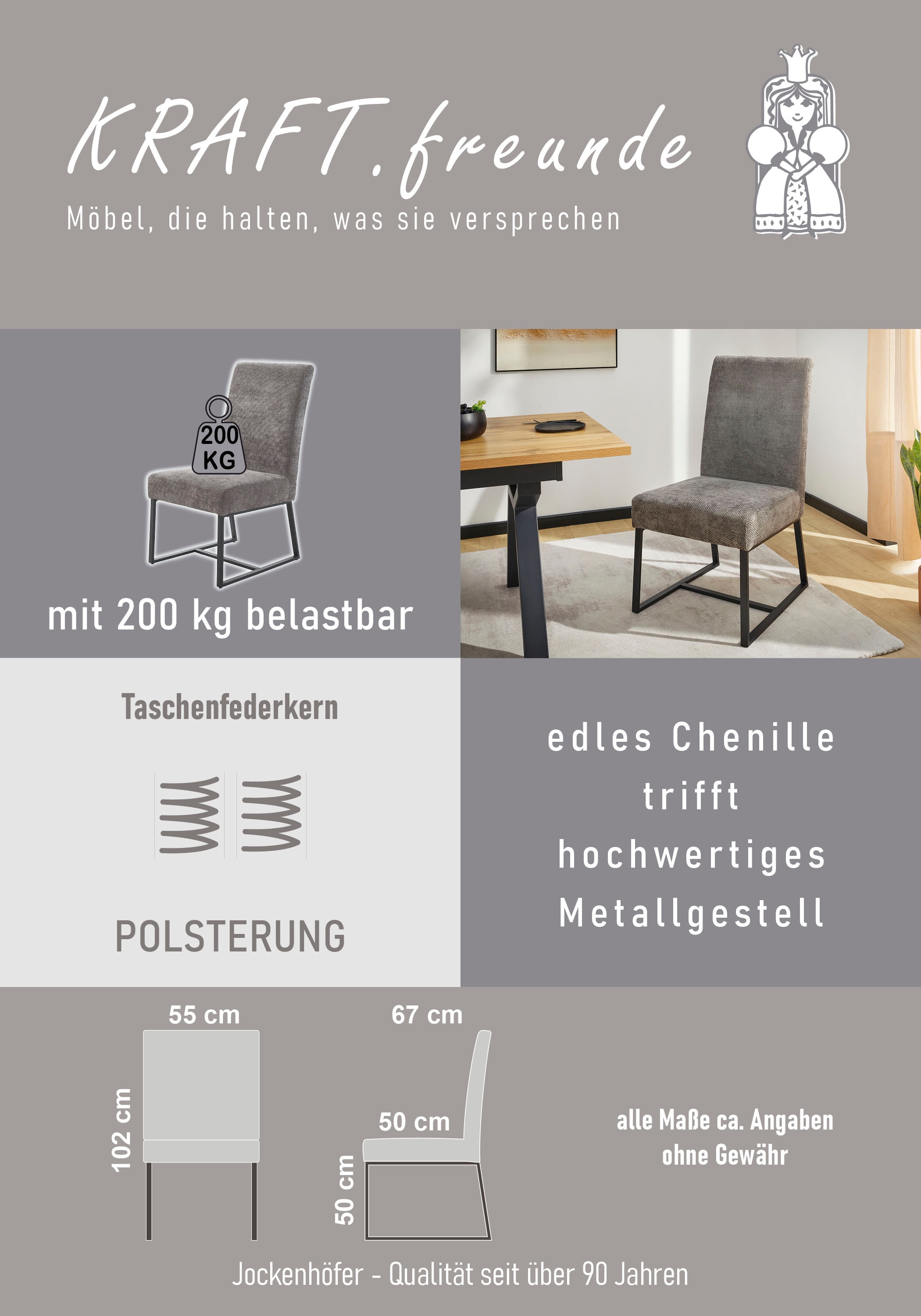 Jockenhöfer Gruppe Chaise à patins »Goliath« (Ensemble) 2 cuischaise à 4 pieds en patin, supporte jusqu'à 200 kg, ressorts ensachés