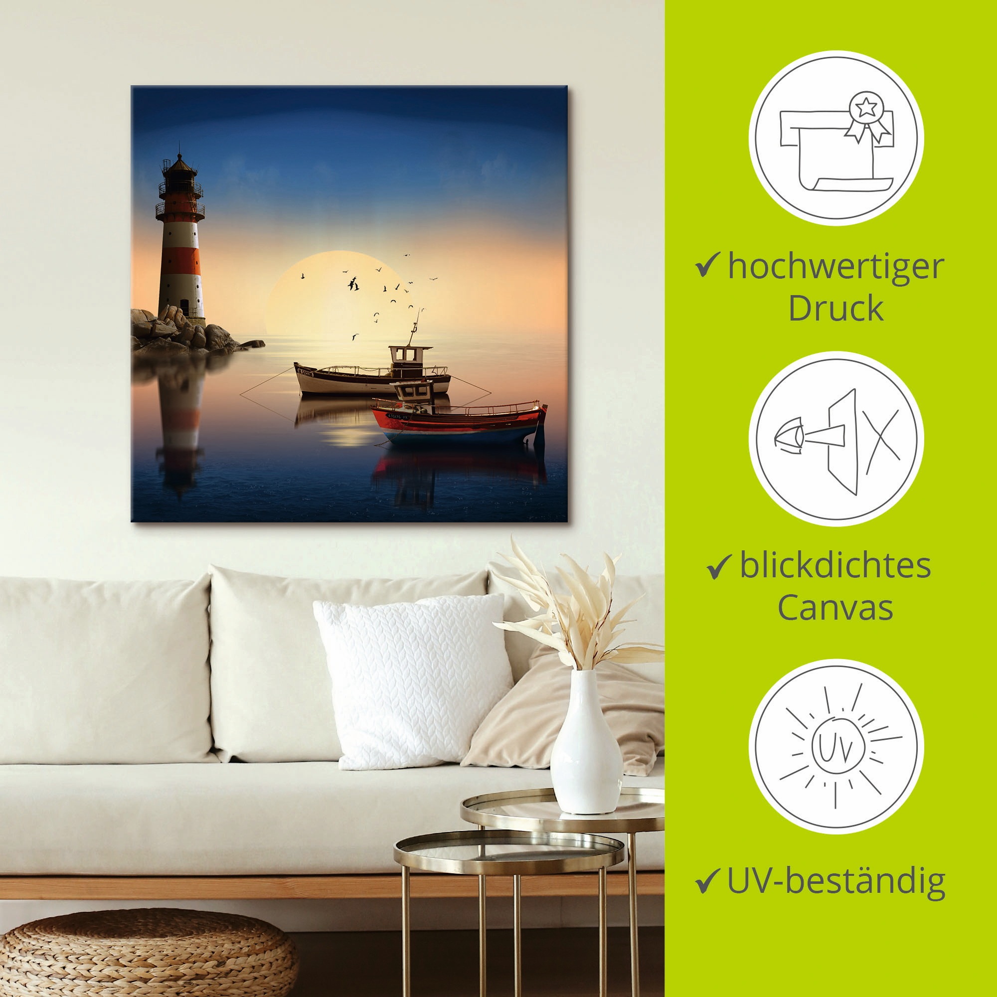 Artland Wandbild »Kleiner Hafen mit Leuchtturm«, Gebäude, (1 St.), als Leinwandbild, Wandaufkleber in verschied. Grössen