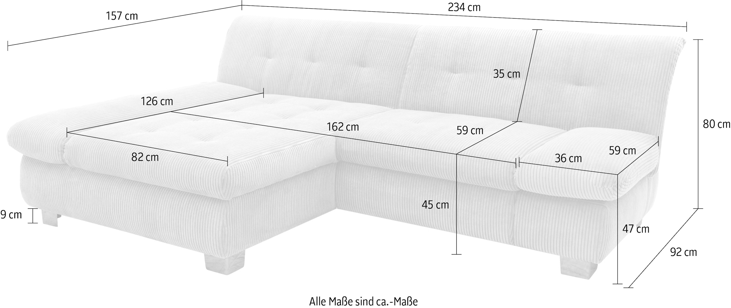 DOMO collection Ecksofa »100031 kompakte Stellmasse, komfortabel und bequem, L-Form«, wahlweise mit Bettfunktion und Armteilverstellung. Breite 234cm