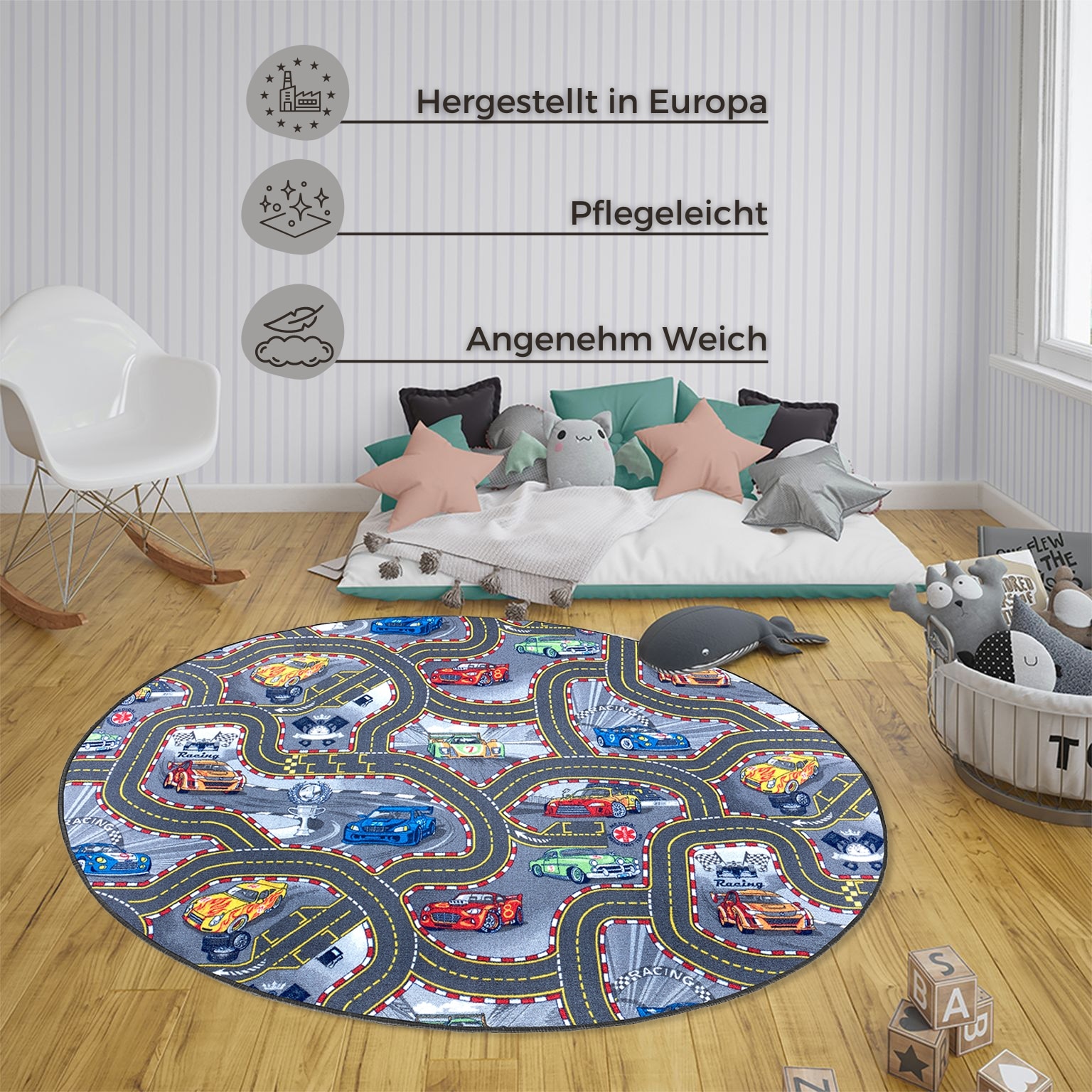 HANSE Home Kinderteppich »Spielteppich Kinder«, rechteckig, 6,5 mm Höhe, Kurzflor, Kinderzimmer, Teppich, Auto, Strassen, Schlafzimmer