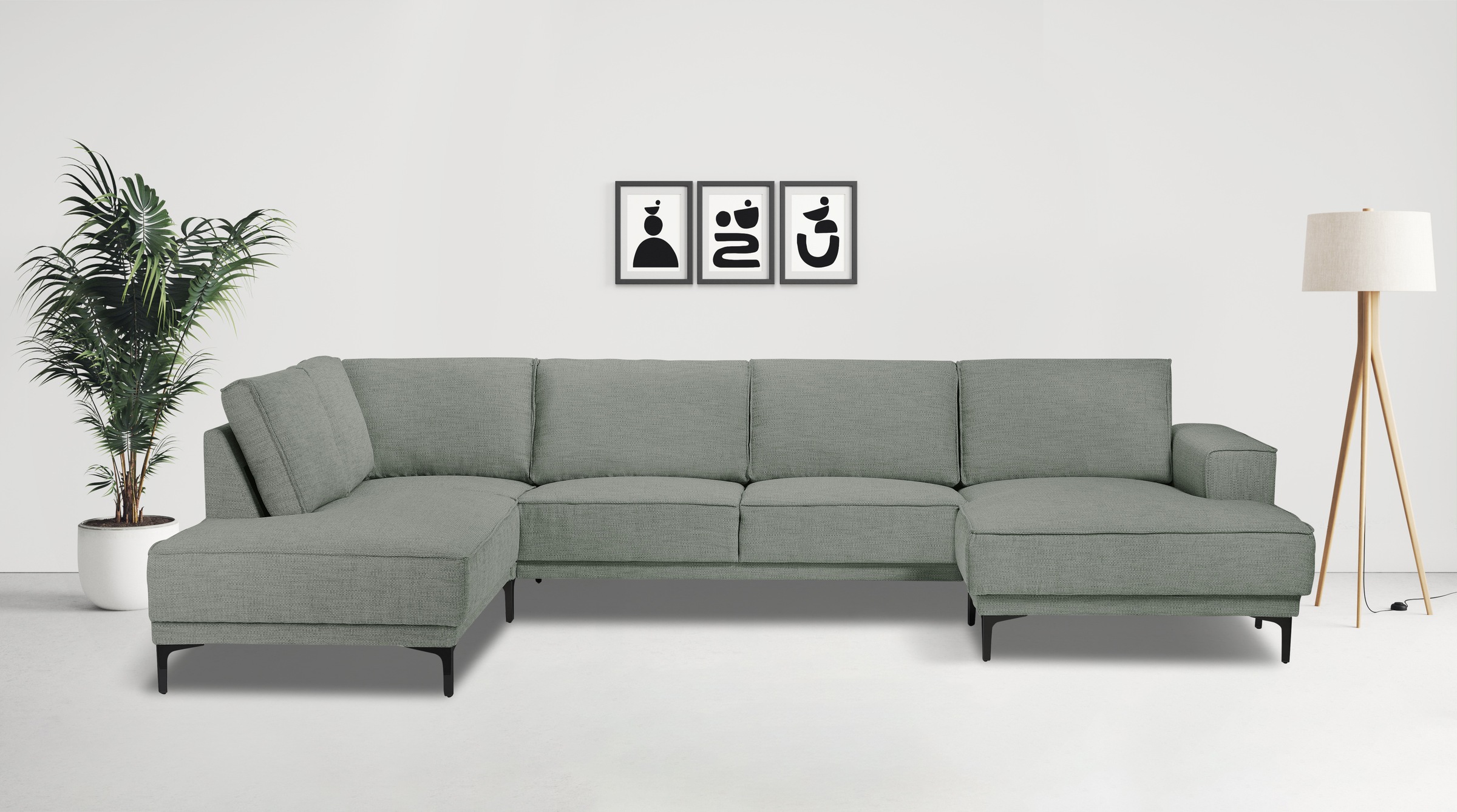 Image of GOODproduct Wohnlandschaft "OLAND Flachgewebe U-Form, XXL, B: 345 cm, Skandi-Design" U-Form, 345 cm, Wellenunterfederung, Skandi-Design, Metallfüsse