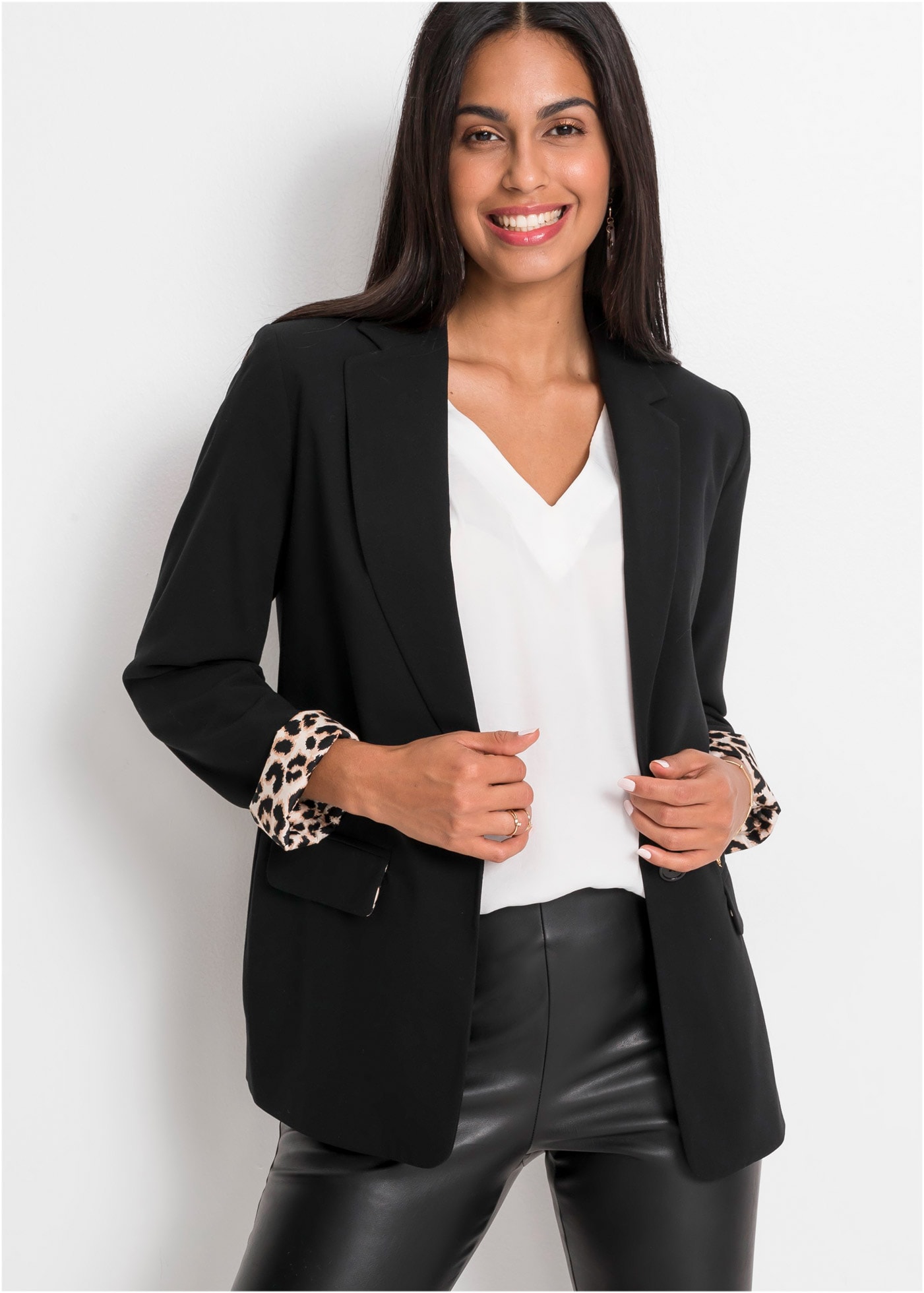 Image of bonprix Longblazer festlicher Stil, bequeme Passform, mit Reverskragen, bedrucktes Futter